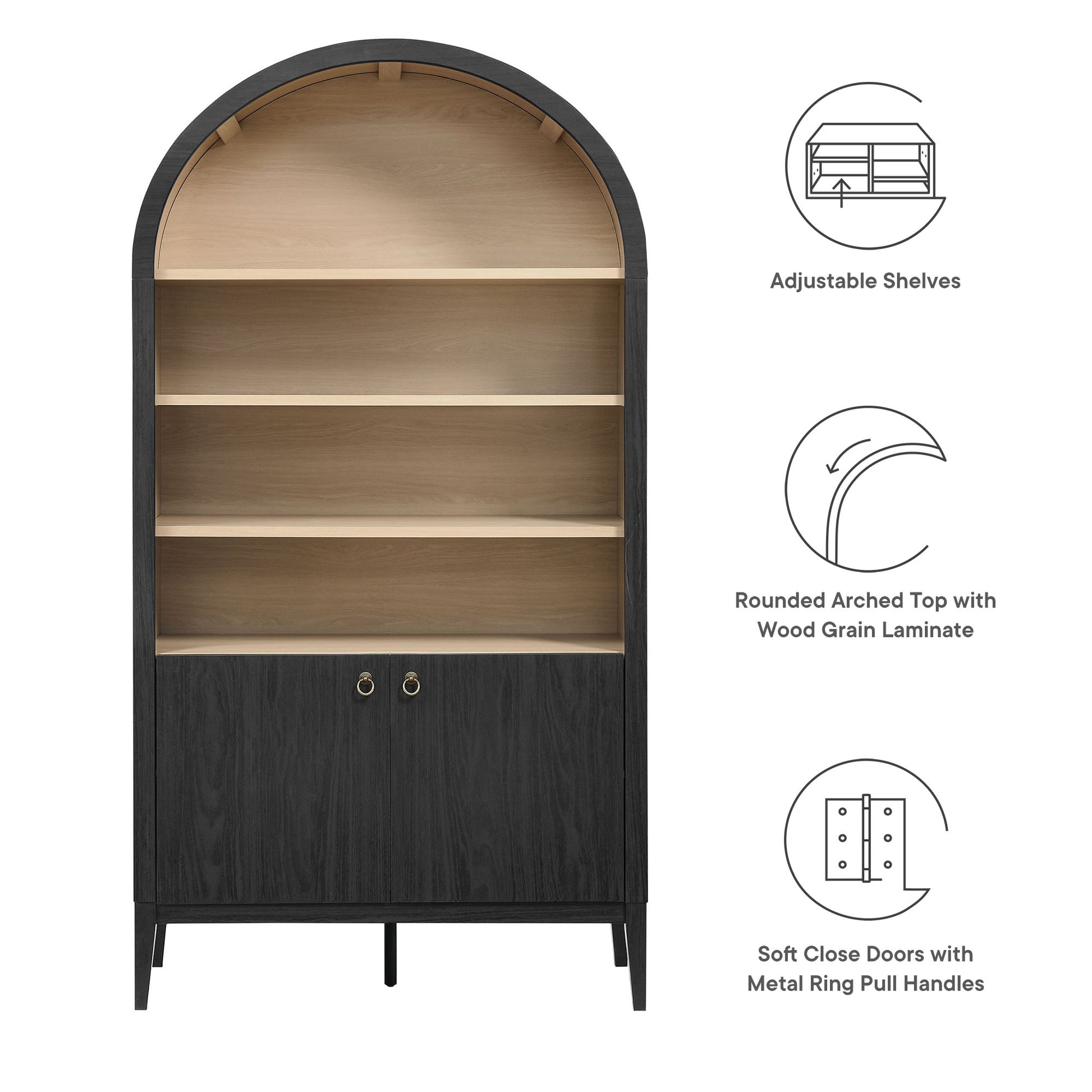 Nolan 74" Tall Arched Storage Display Cabinet Bookshelf - Light Oak