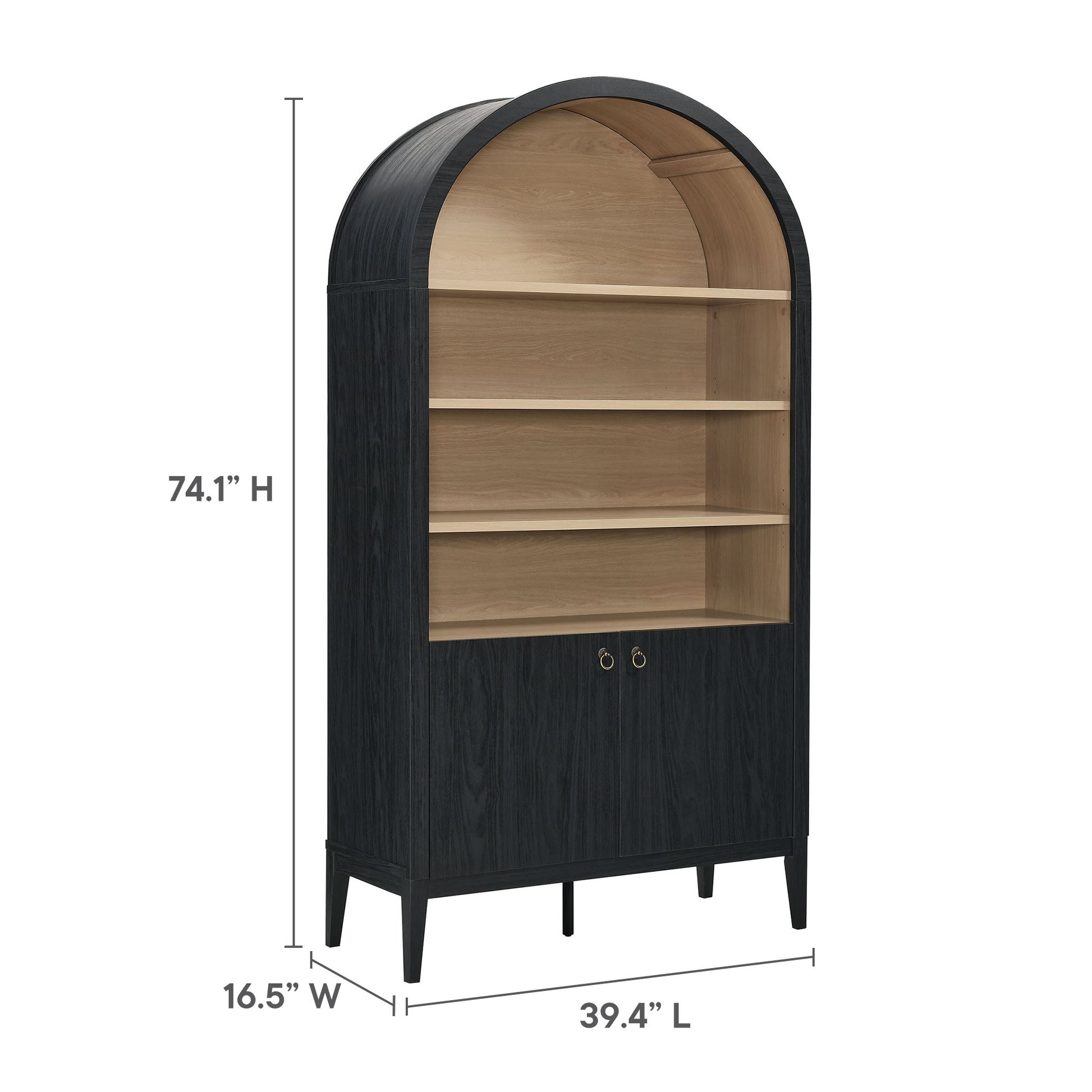 Nolan 74" Tall Arched Storage Display Cabinet Bookshelf - Ivory Oak