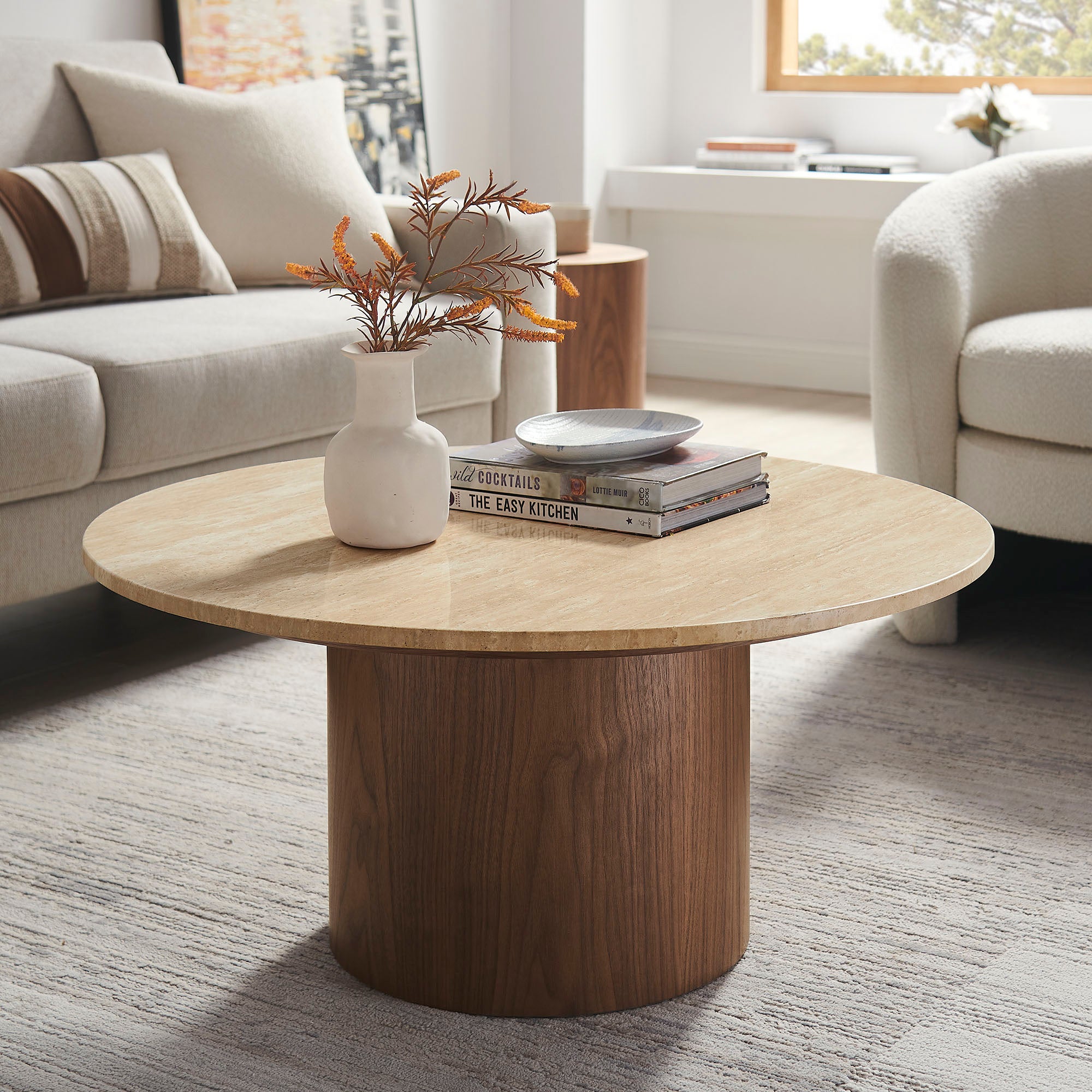 Kioni Round Travertine Coffee Table