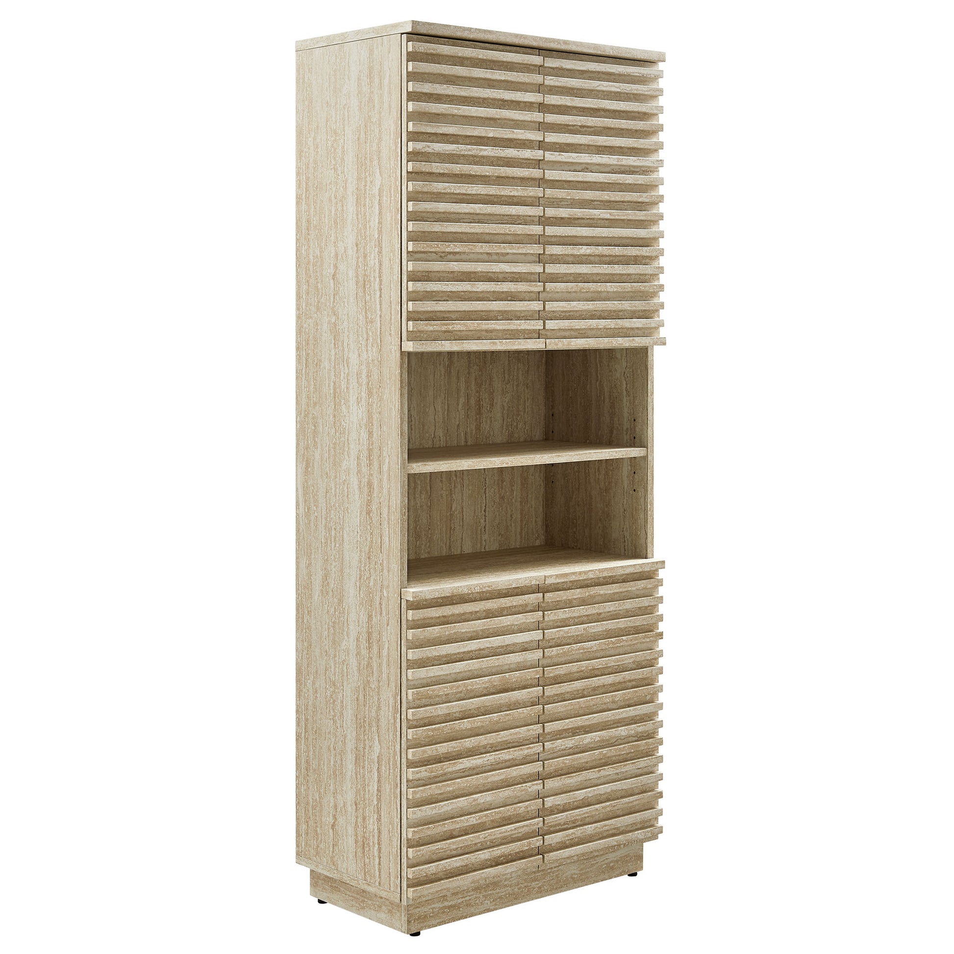 Render Tall Faux Travertine Linen Storage Cabinet - Travertine