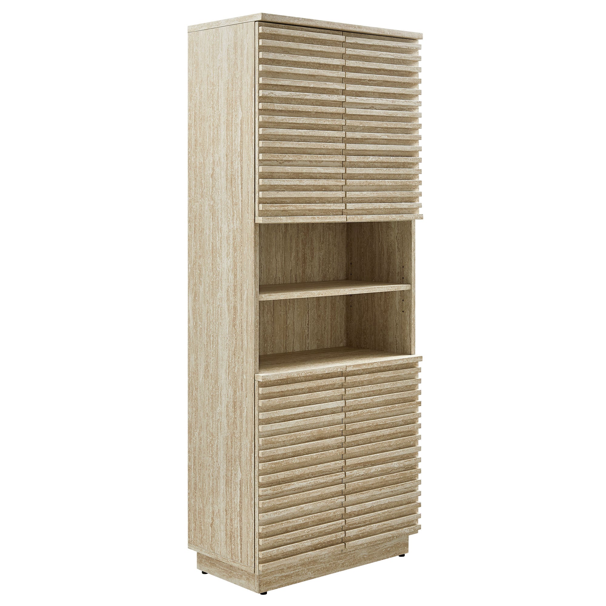 Render Tall Faux Travertine Linen Storage Cabinet - Travertine