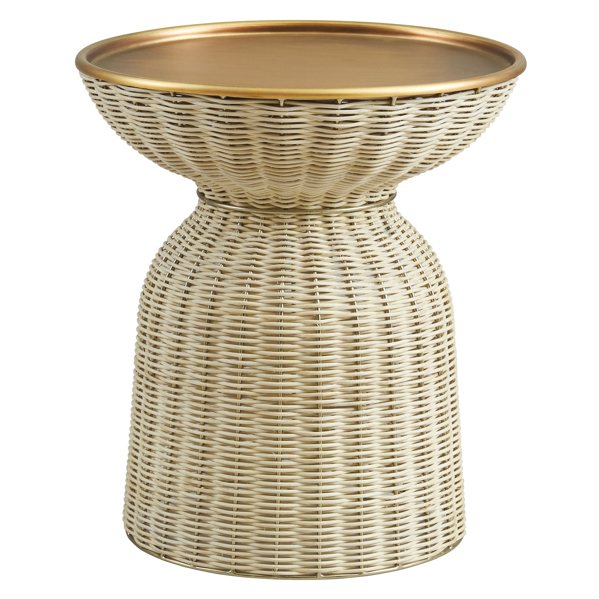 Lazaro Round Rattan Side Table - Burnished Brass Natural