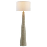 Saylor Carved Ribbed Wood Floor Lamp With Drum Shade - White Gray