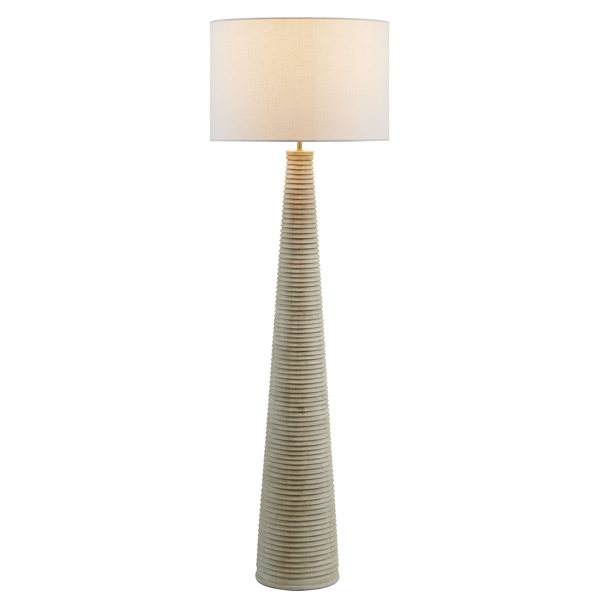 Saylor Carved Ribbed Wood Floor Lamp With Drum Shade - White Gray