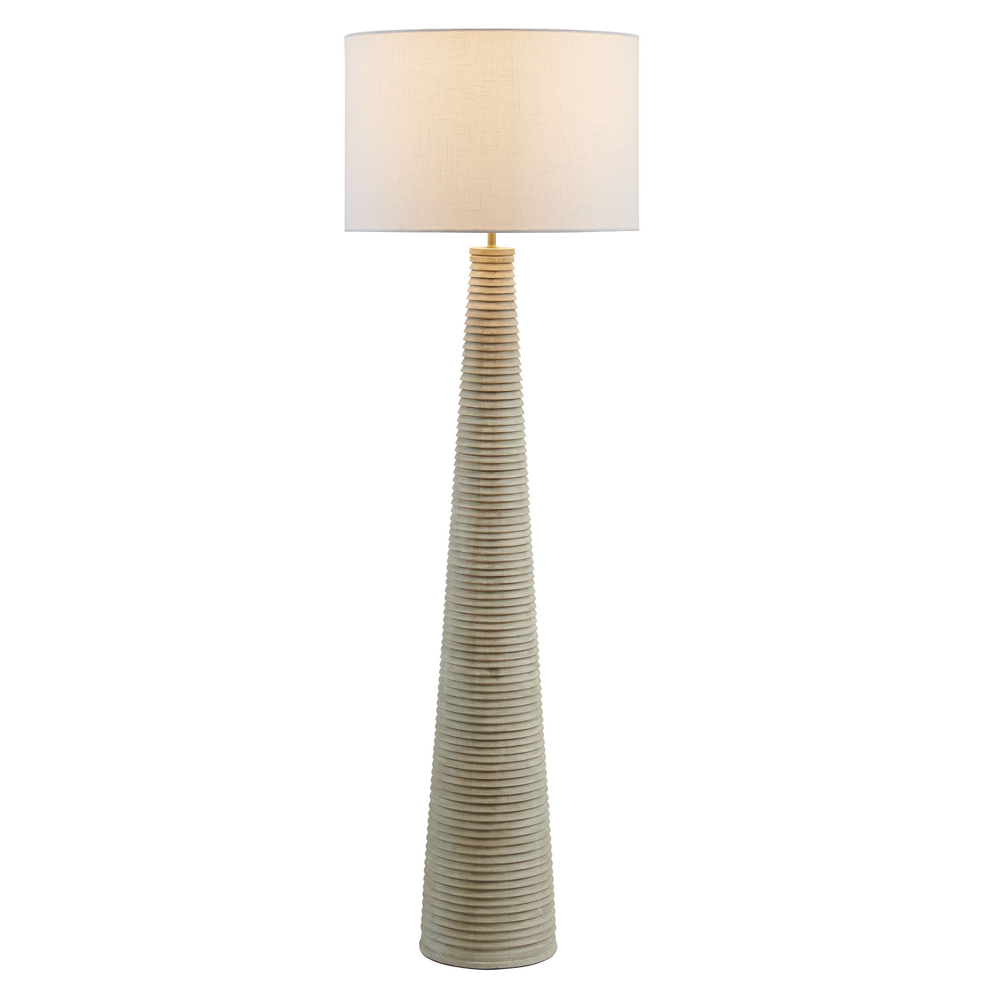 Saylor Carved Ribbed Wood Floor Lamp With Drum Shade - White Gray