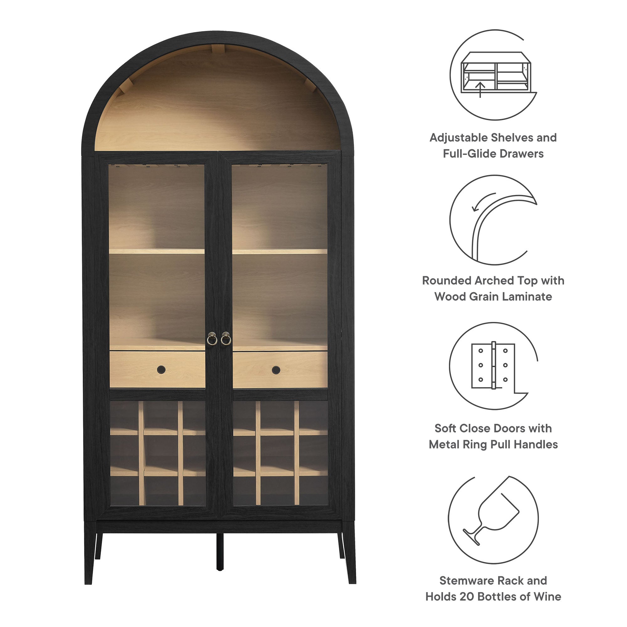 Nolan Arched Bar Cabinet - Ivory Oak