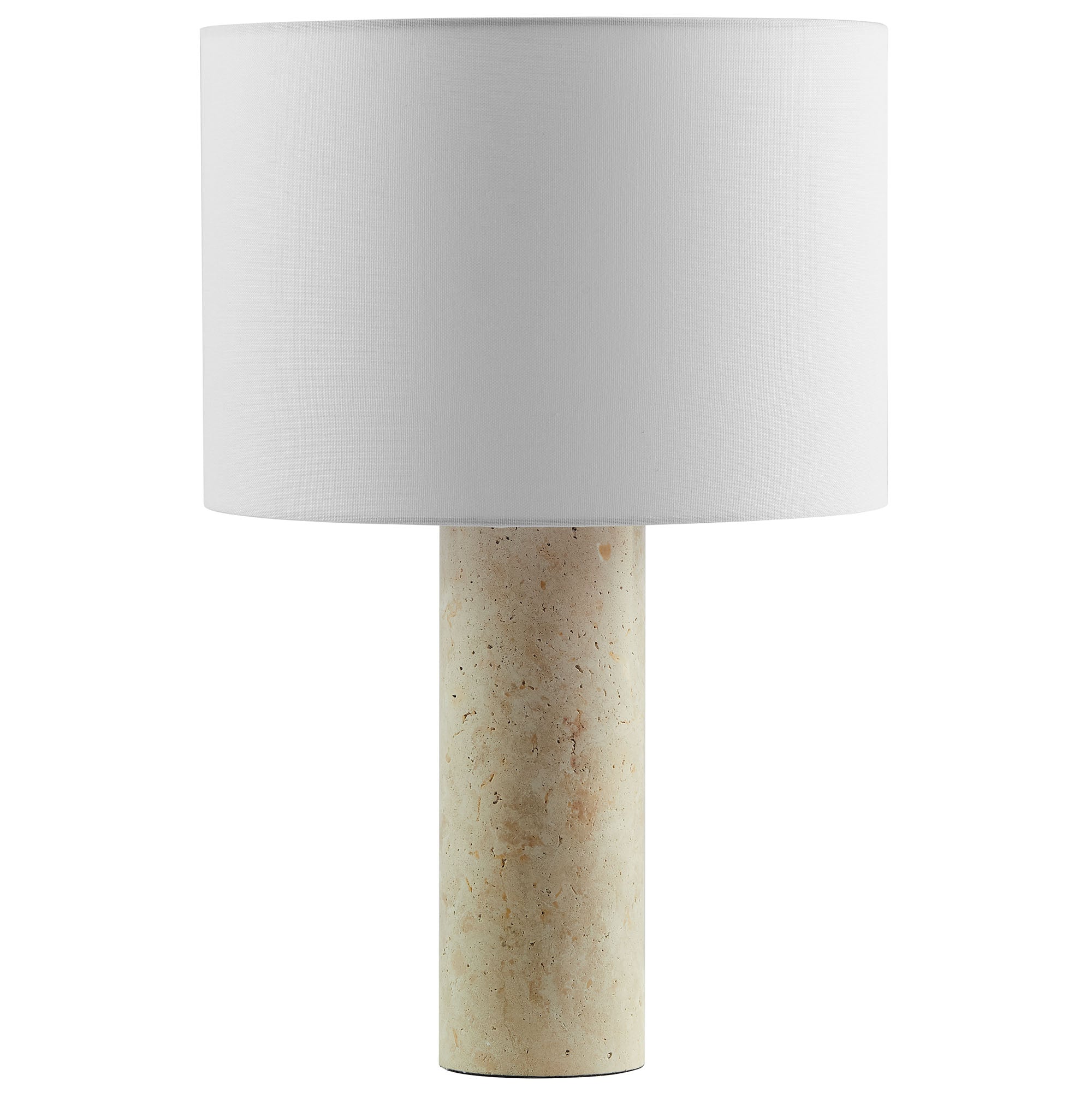 Zenith Travertine Table Lamp With Fabric Drum Shade - Travertine