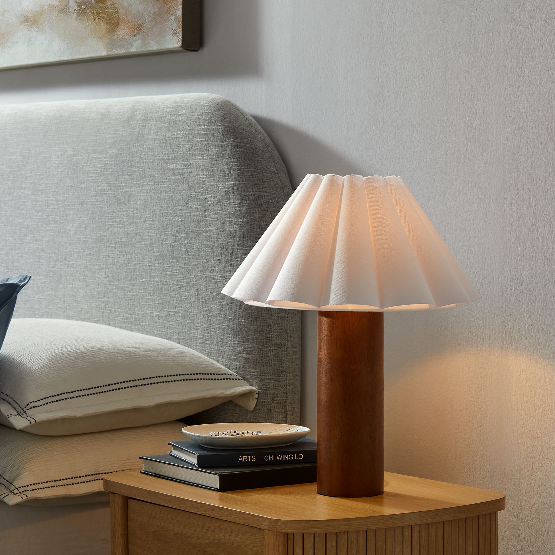 Flora Wood Table Lamp With Pleated Petal Shade