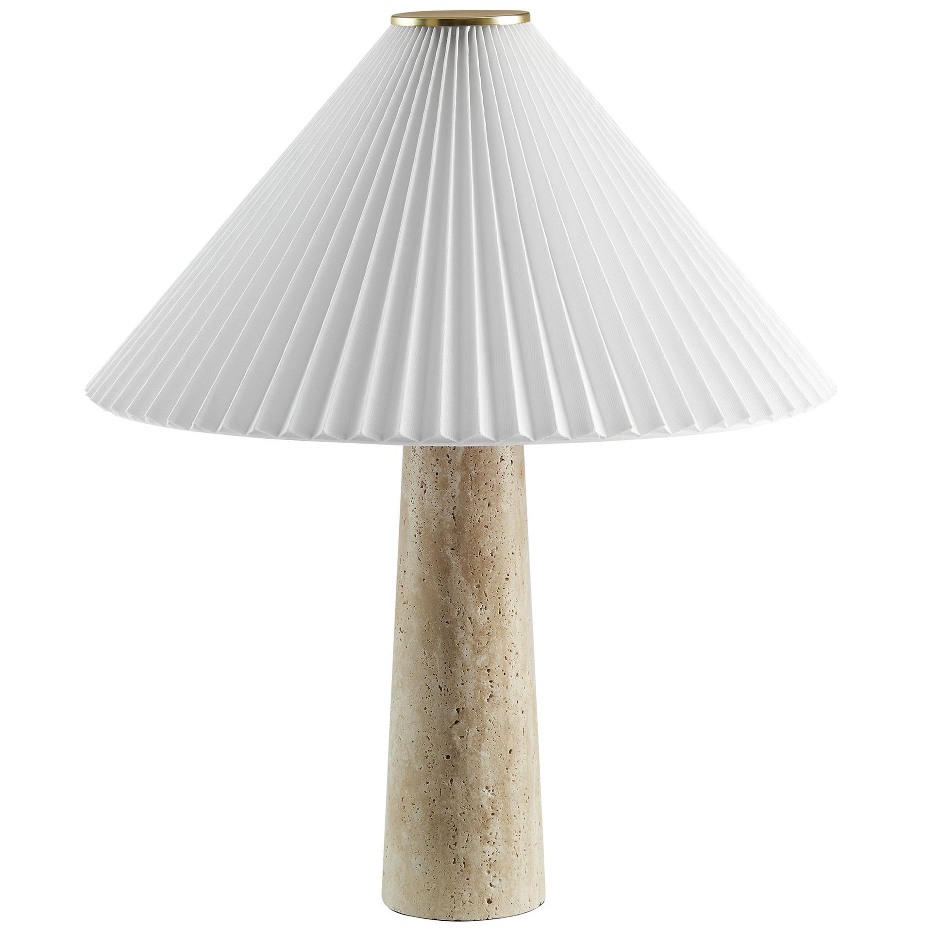 Cove Travertine Table Lamp With Pleated Shade - Travertine