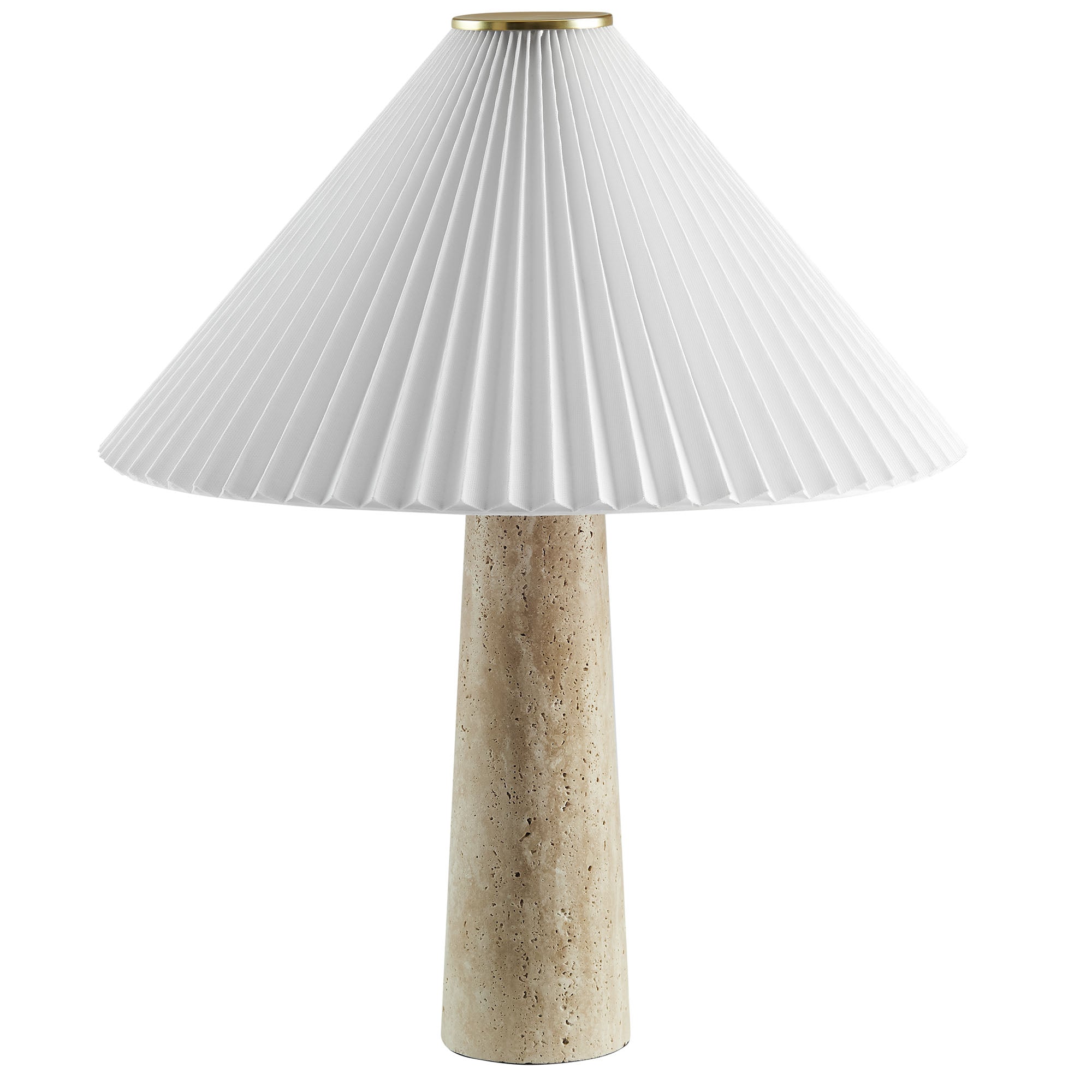 Cove Travertine Table Lamp With Pleated Shade - Travertine