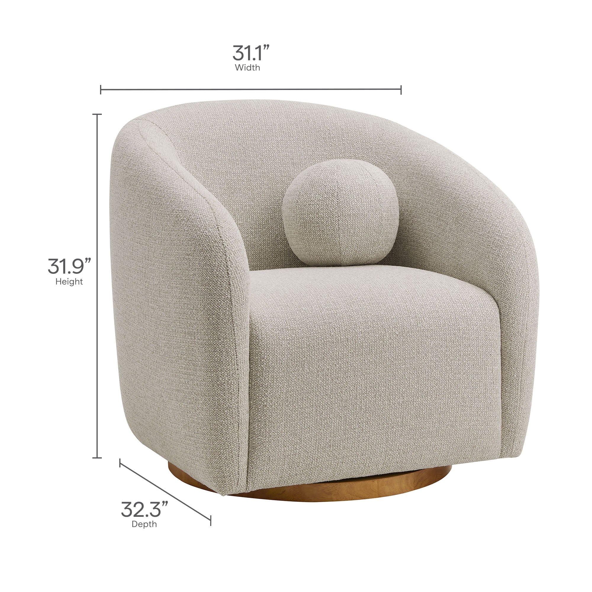 Holland Swivel Chenille Fabric Armchair - Taupe