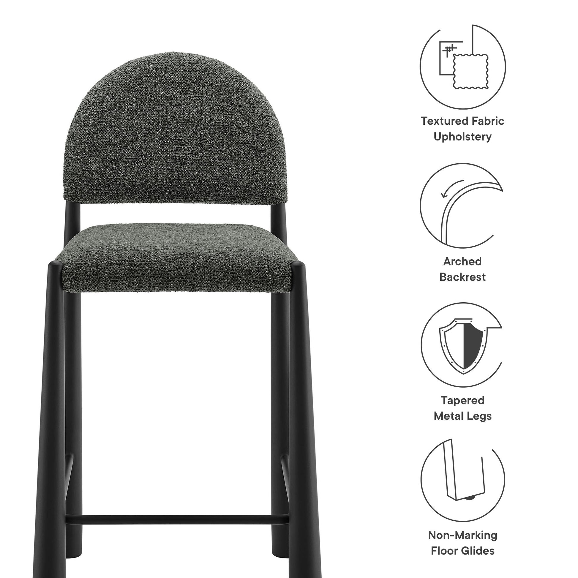 Hayley Upholstered Fabric Counter Stool - Black Cream