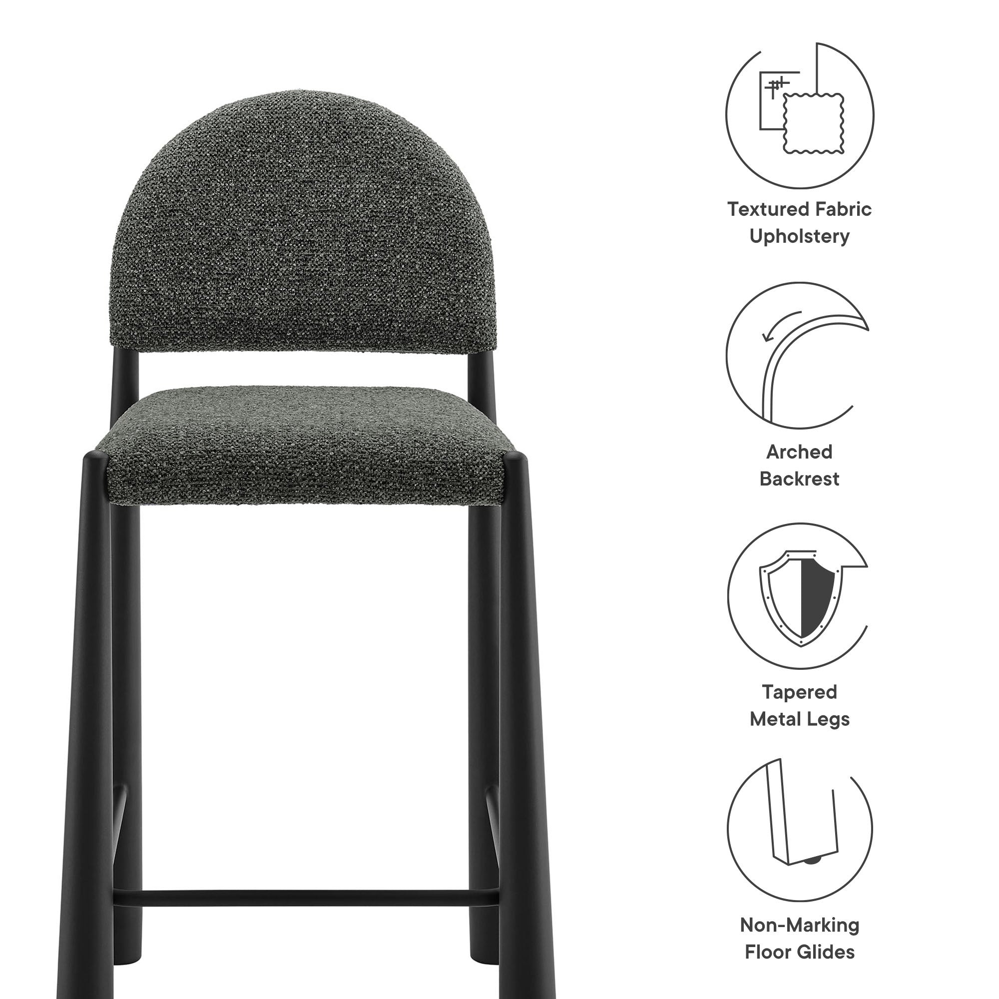 Hayley Upholstered Fabric Counter Stool - Black Cream