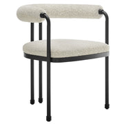 Turin Curved Back Boucle and Metal Dining Accent Chair - Black Pearl
