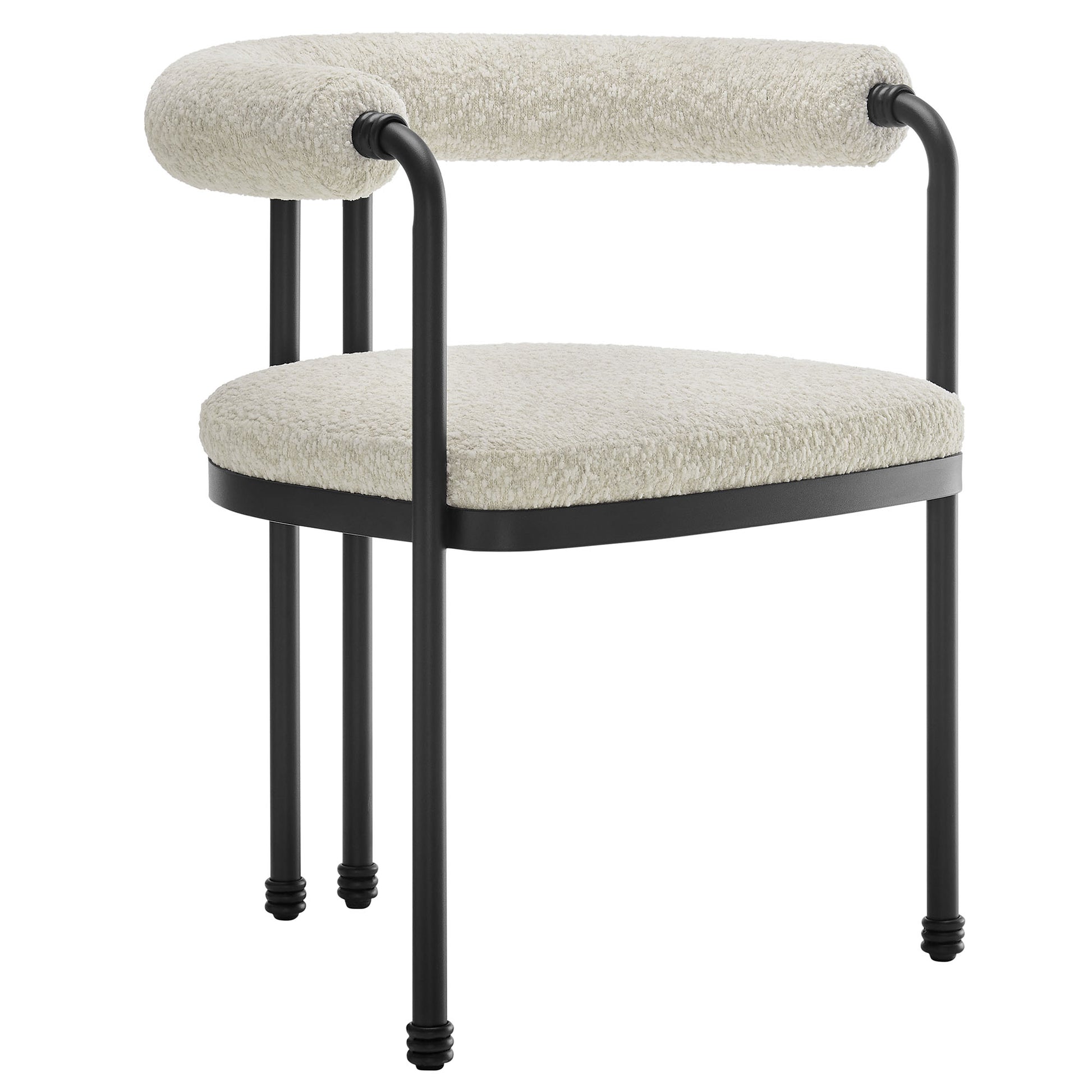Turin Curved Back Boucle and Metal Dining Accent Chair - Black Pearl