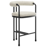 Turin Curved Back Boucle and Metal Counter Stool - Black Pearl