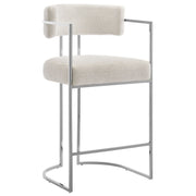 Huron Curved Back Fabric and Metal Counter Stool - Silver Cream