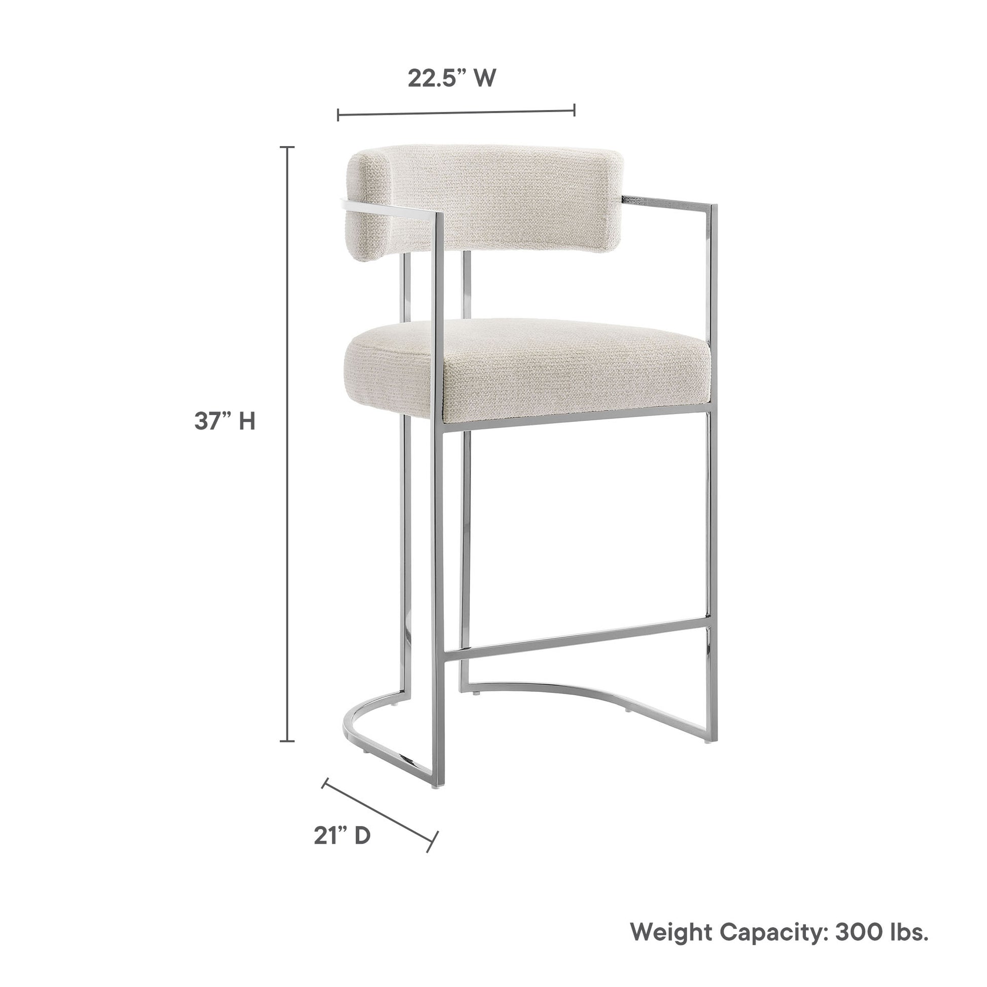 Huron Curved Back Fabric and Metal Counter Stool - Silver Leaf