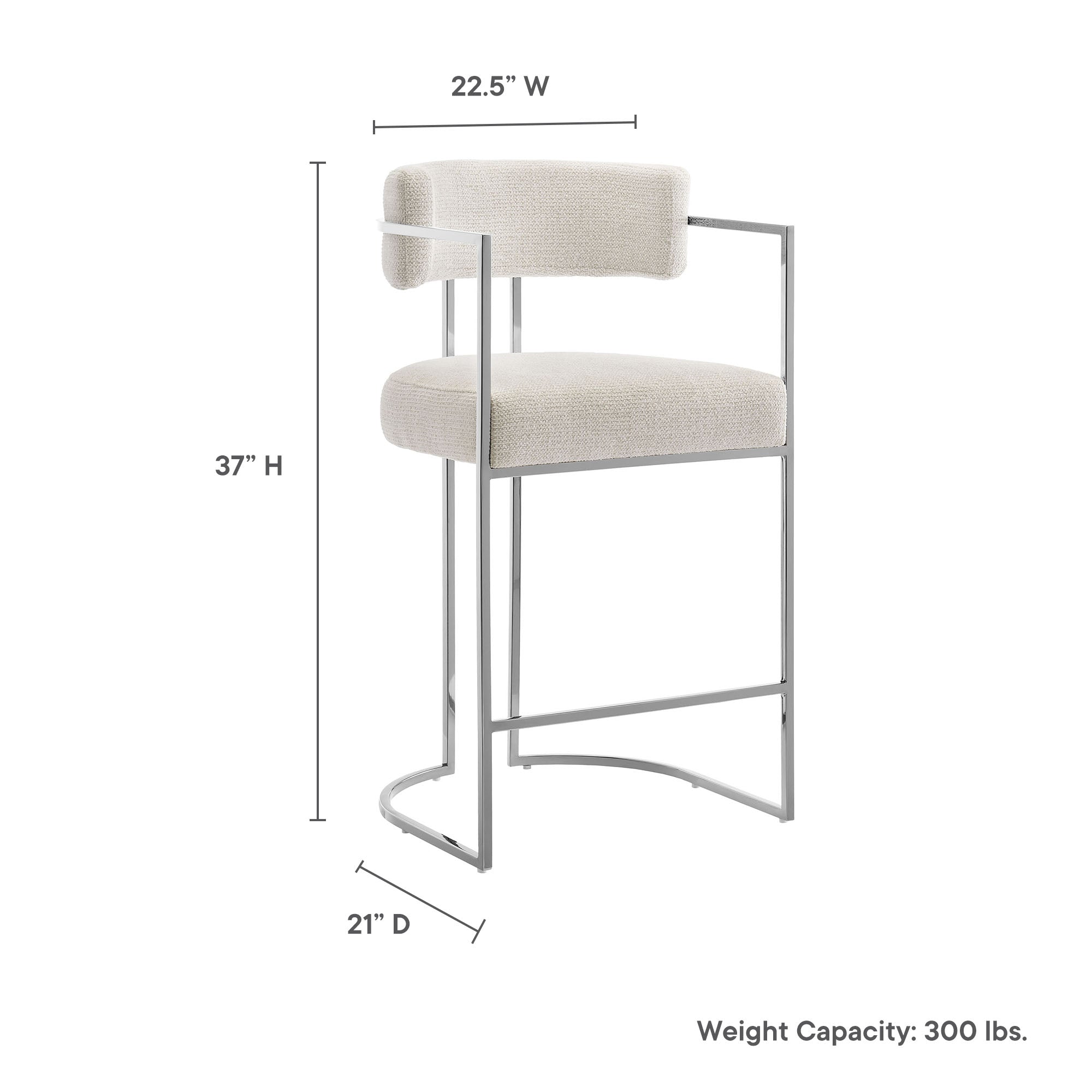 Huron Curved Back Fabric and Metal Counter Stool - Silver Leaf
