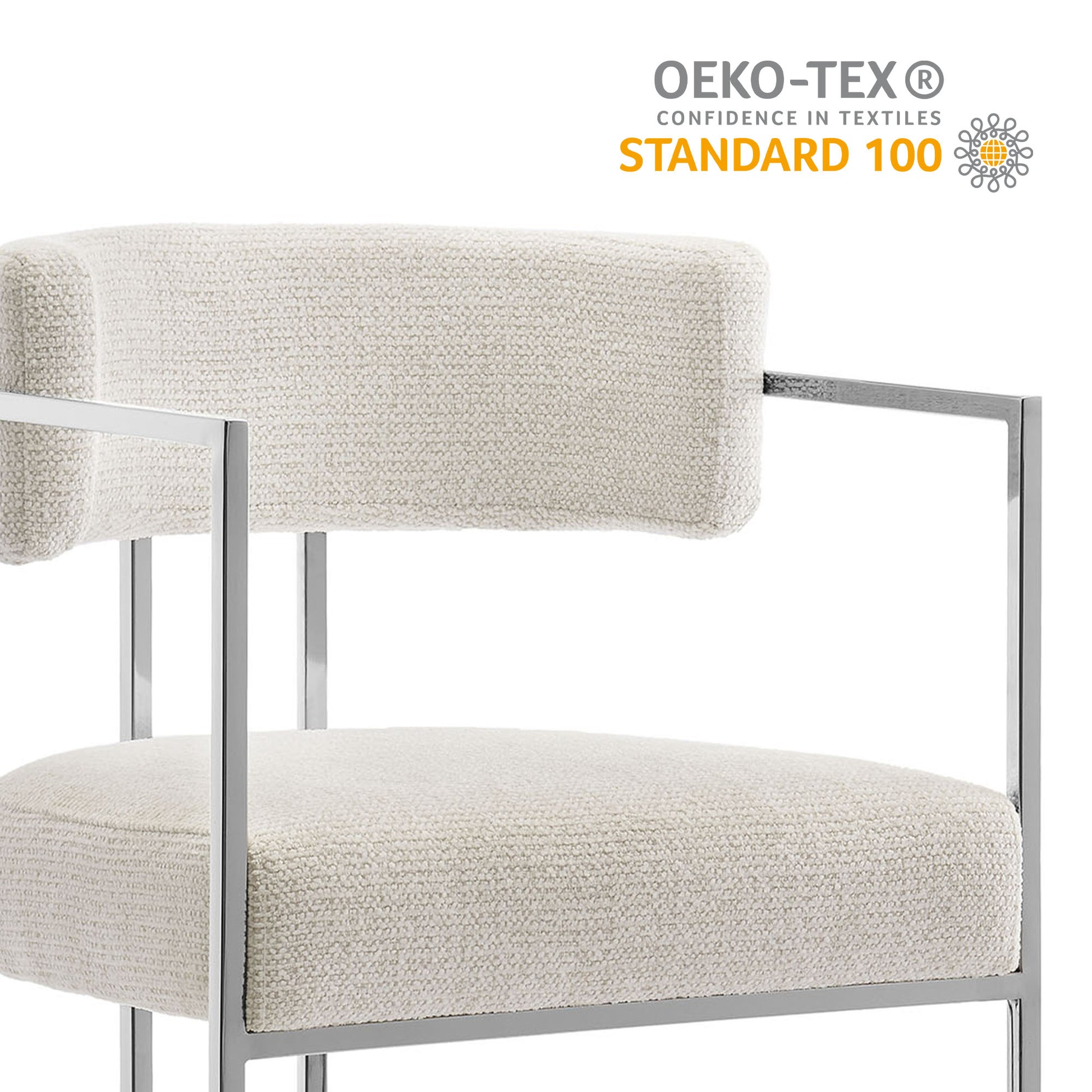 Huron Curved Back Fabric and Metal Counter Stool - Silver Wheat