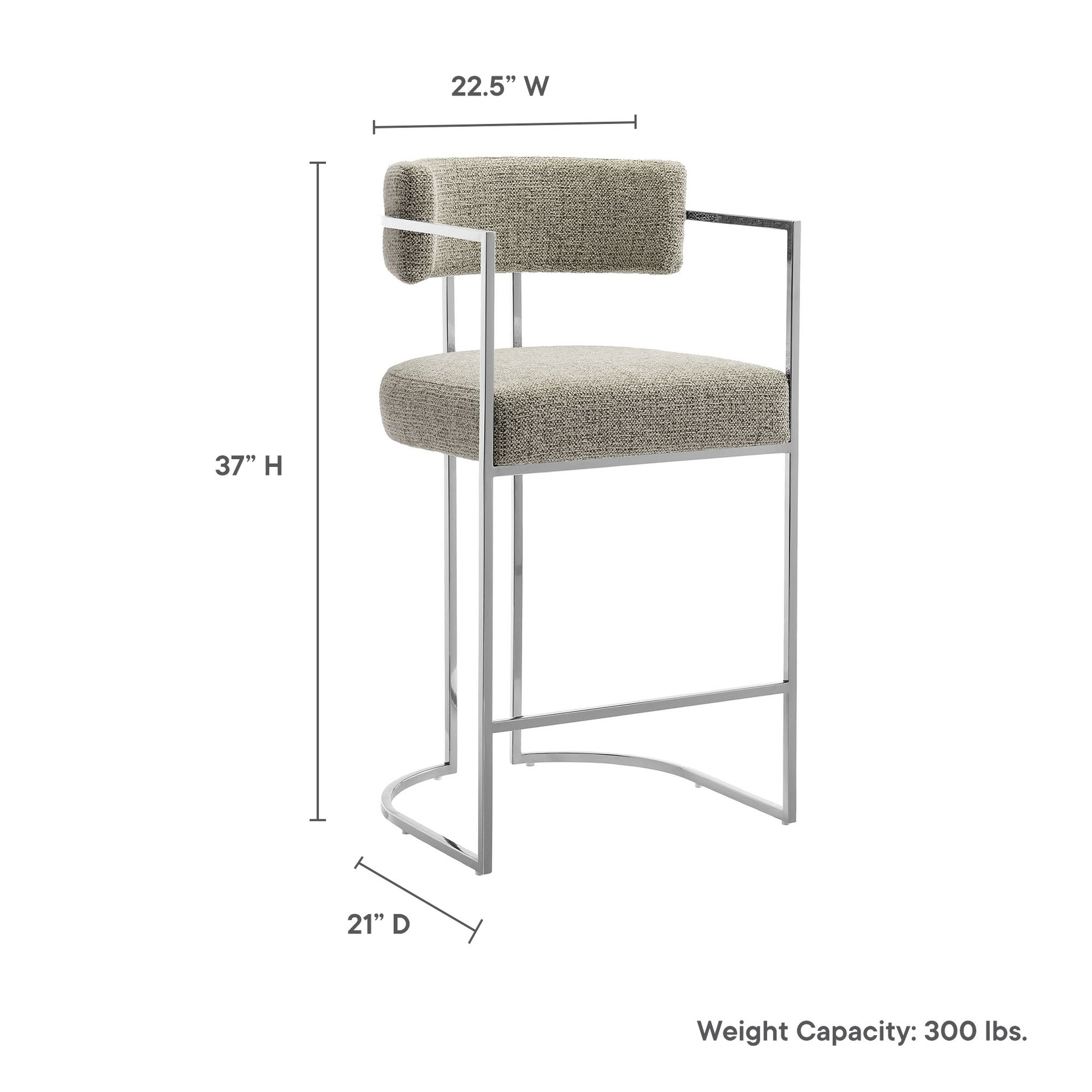 Huron Curved Back Fabric and Metal Counter Stool