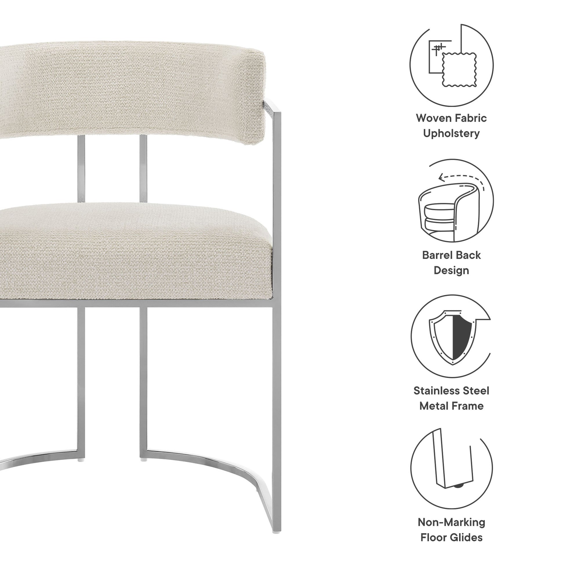 Huron Curved Back Fabric and Metal Dining Accent Chair - Silver Navy