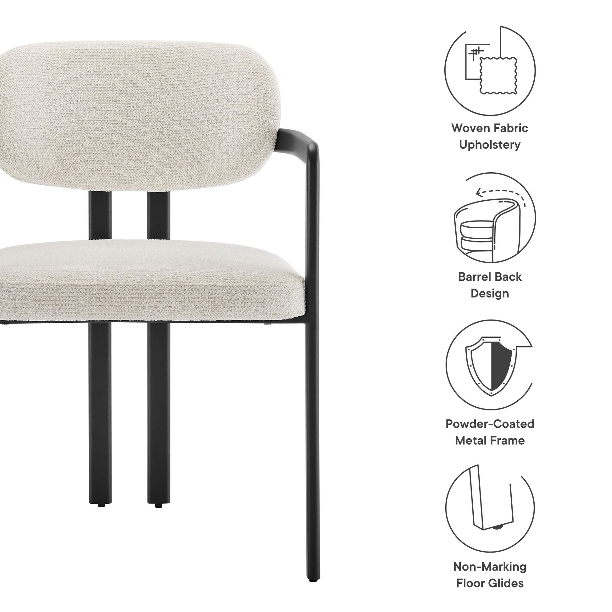 Elio Barrel Fabric and Metal Dining Chair - Black Navy