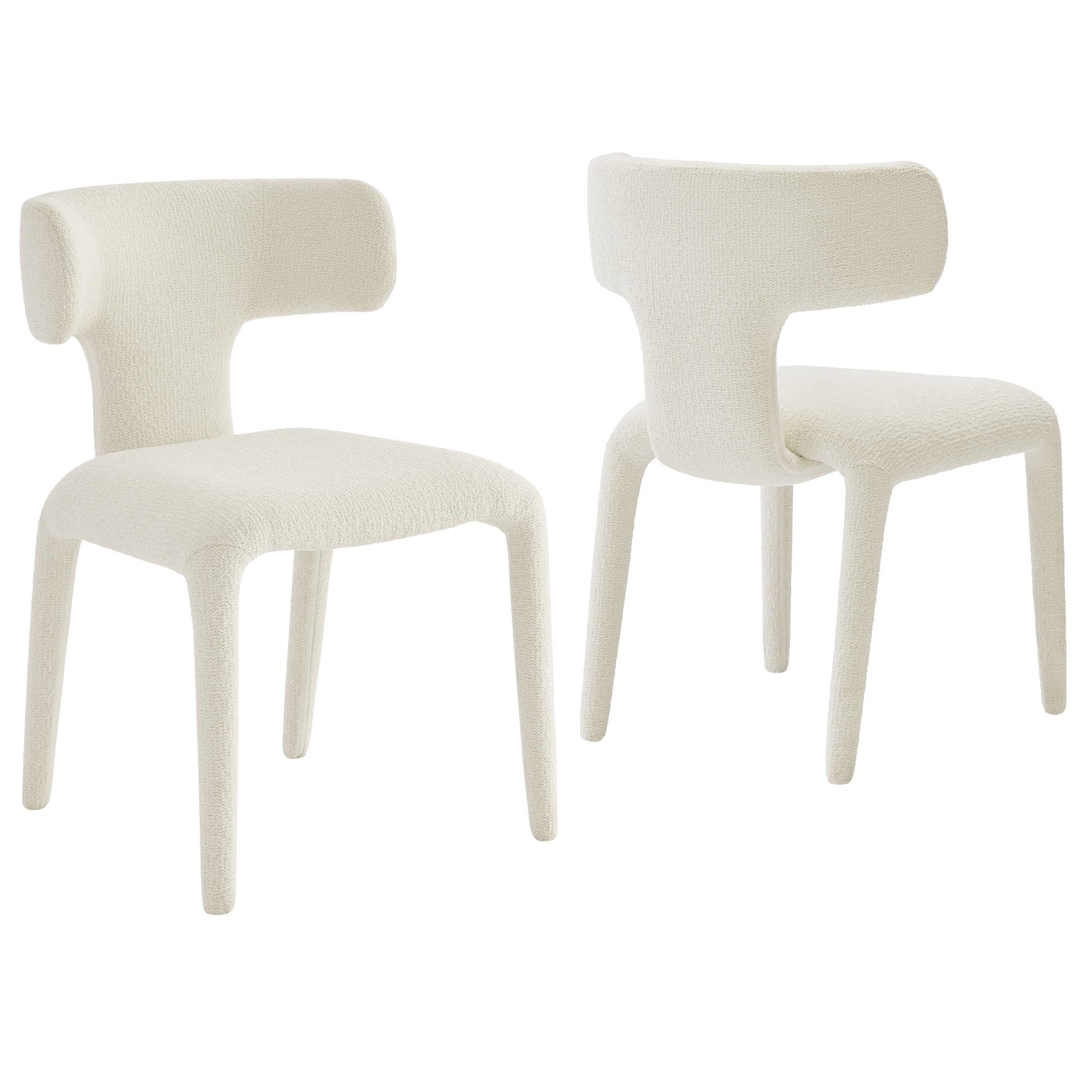 Stellan Curved Back Boucle Upholstered Dining Chair Set of Two - Cream