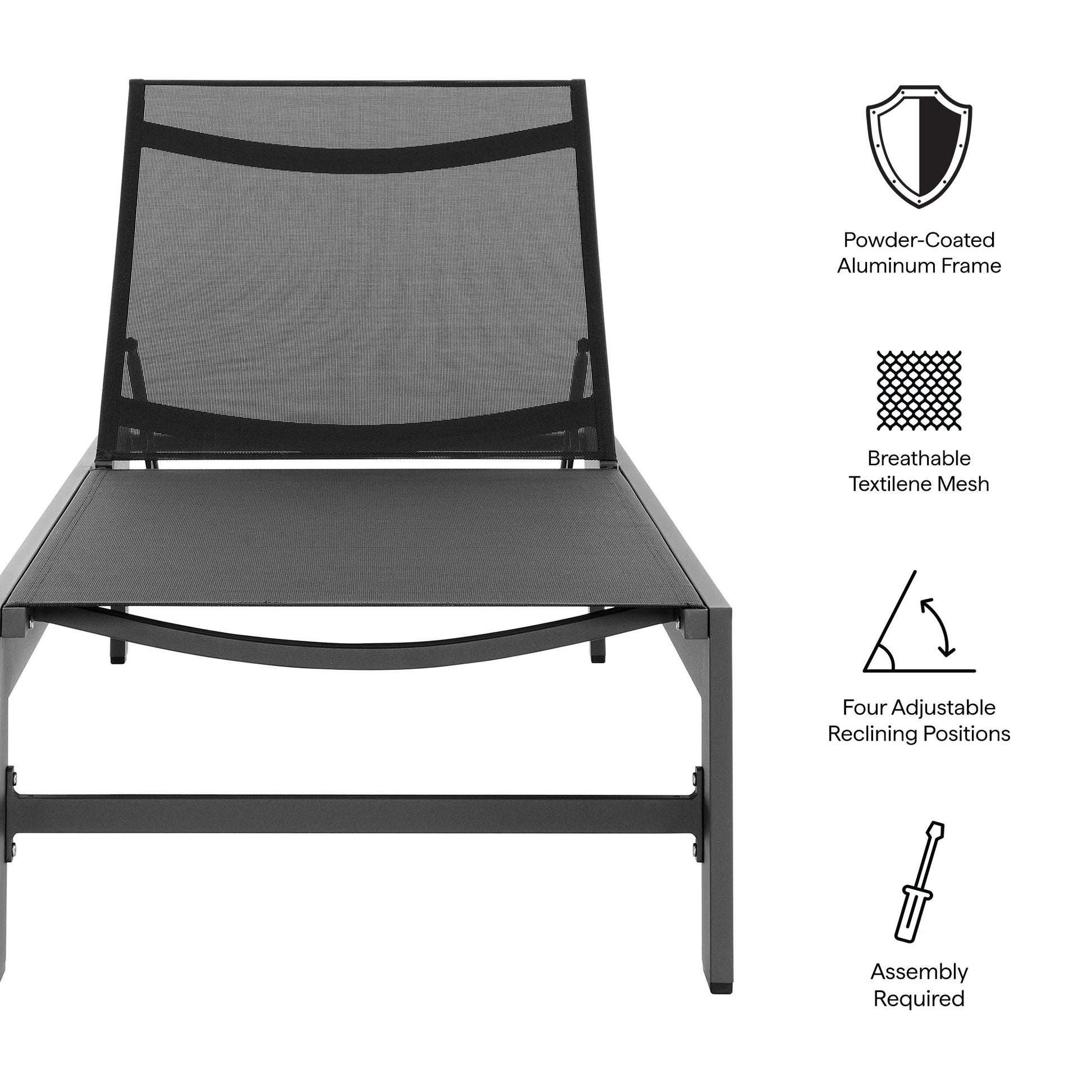 Tahoe Outdoor Patio Mesh and Aluminum Chaise Lounge