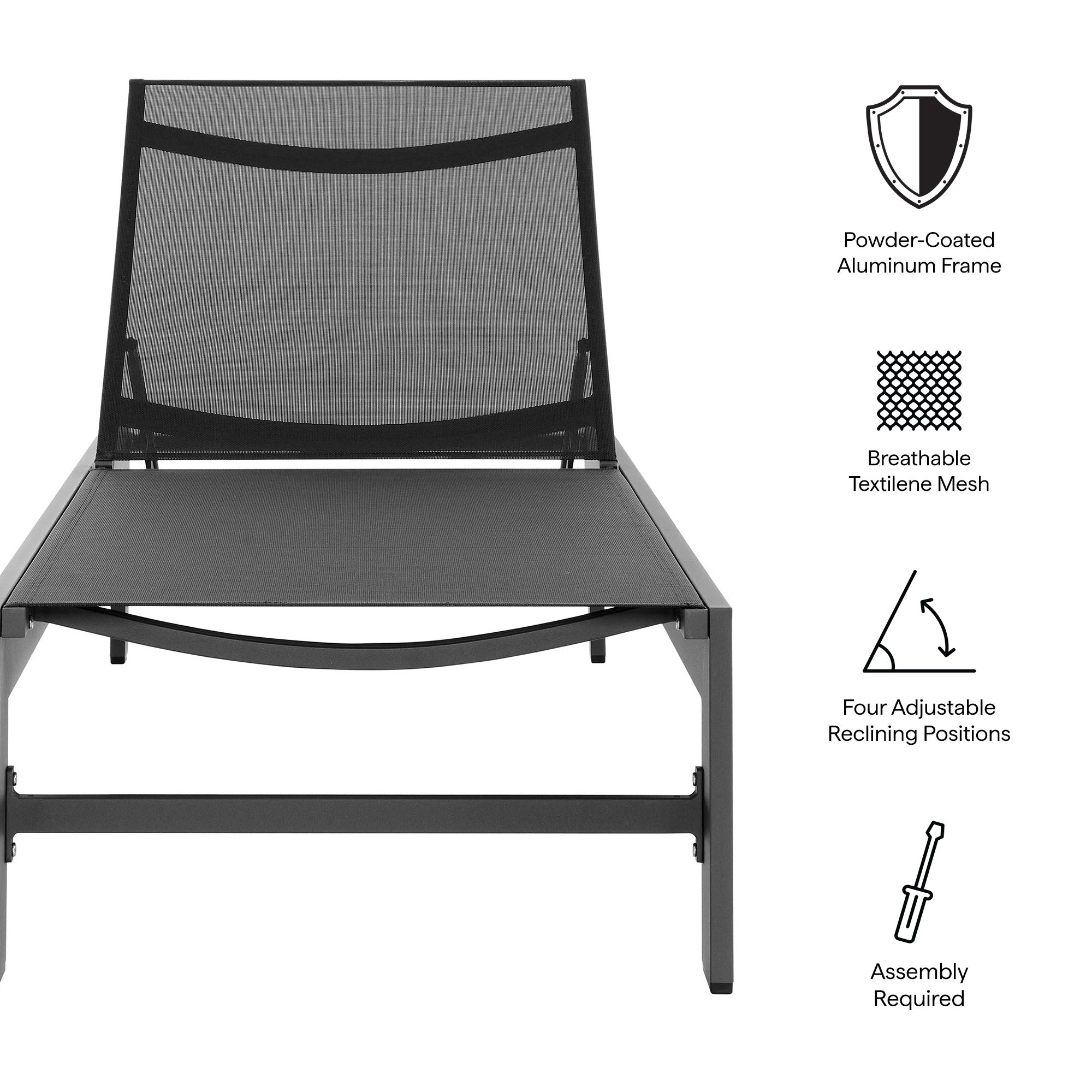 Tahoe Outdoor Patio Mesh and Aluminum Chaise Lounge