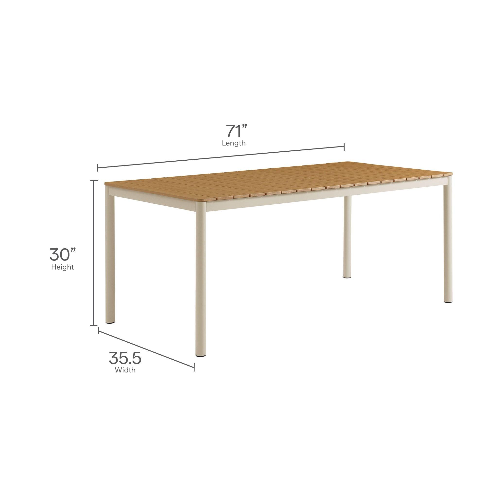 Finn 71" Outdoor Patio Aluminum Dining Table with Faux Wood Top