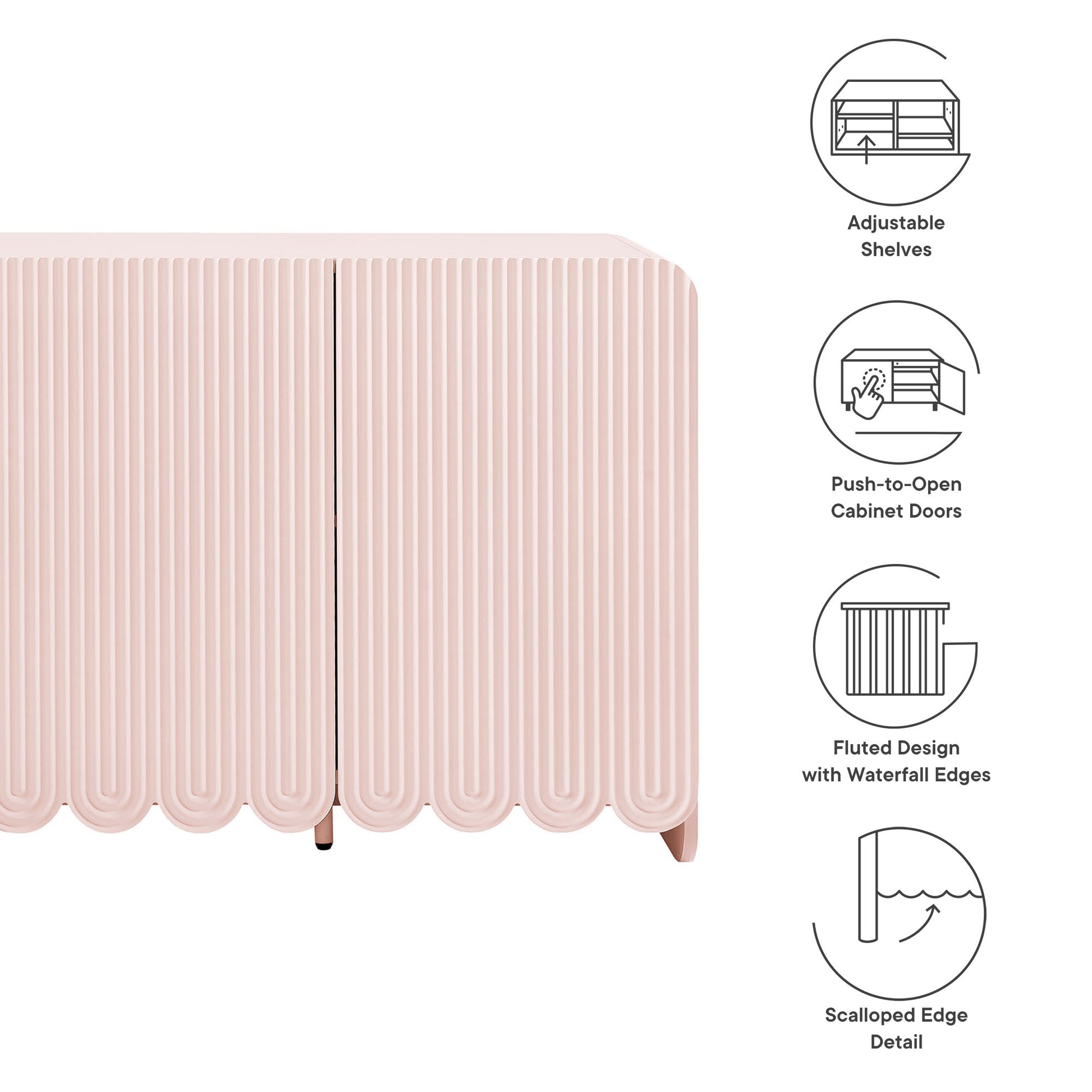 Dahlia Fluted and Scalloped Sideboard Storage Cabinet - White