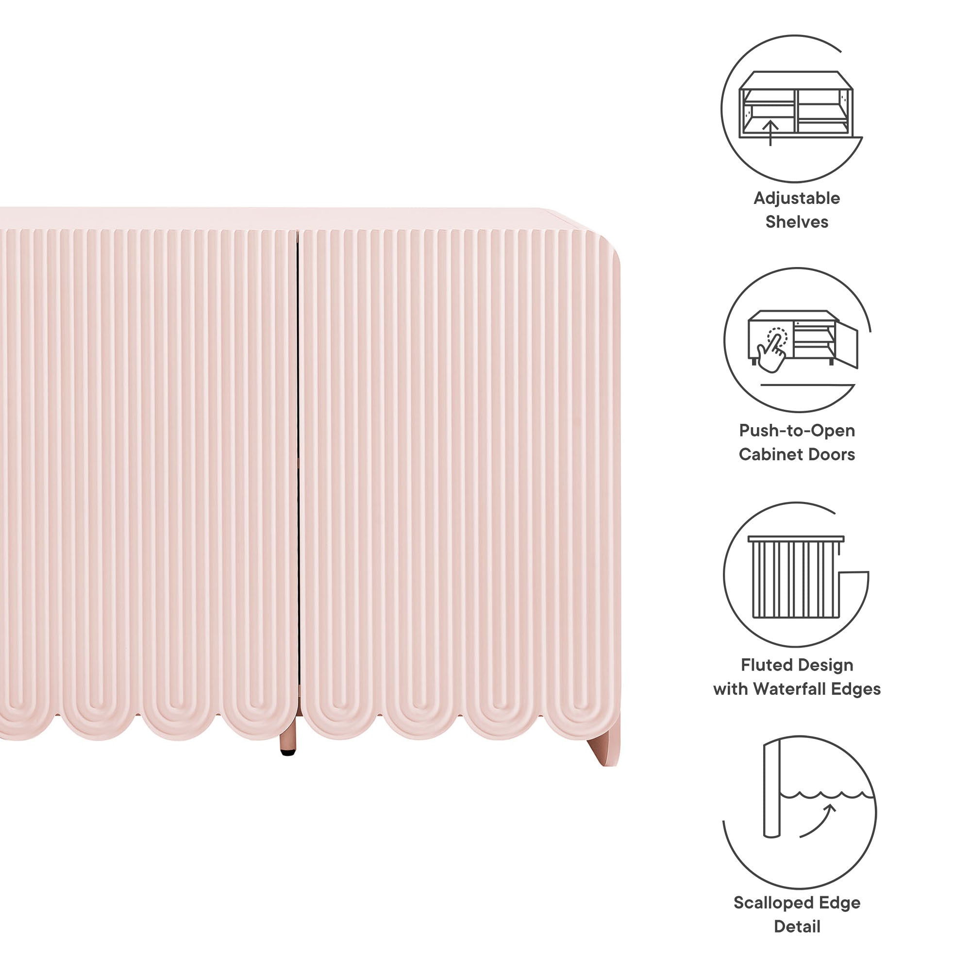 Dahlia Fluted and Scalloped Sideboard Storage Cabinet - White