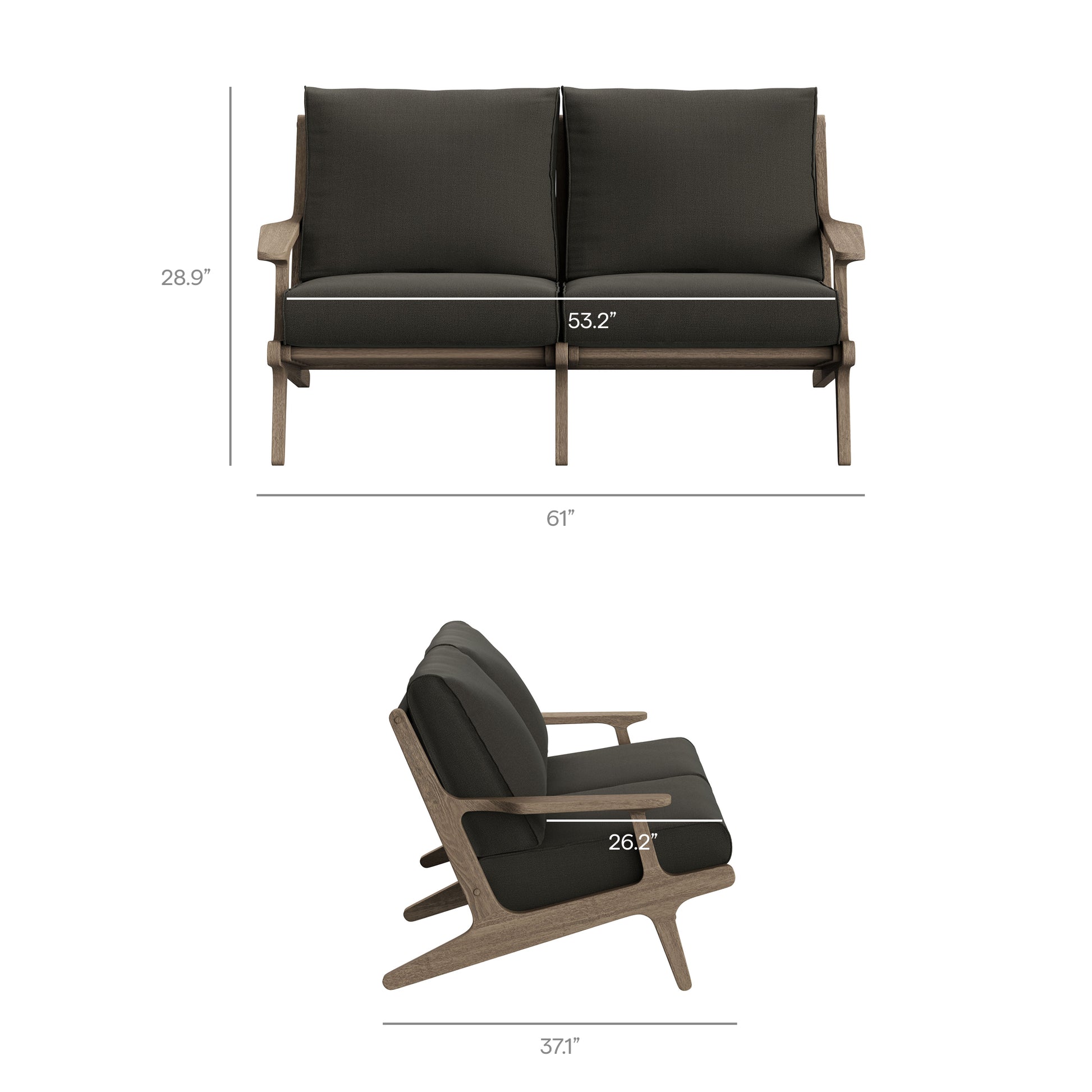 Saratoga Outdoor Teak Wood Loveseat - Weathered Gray White