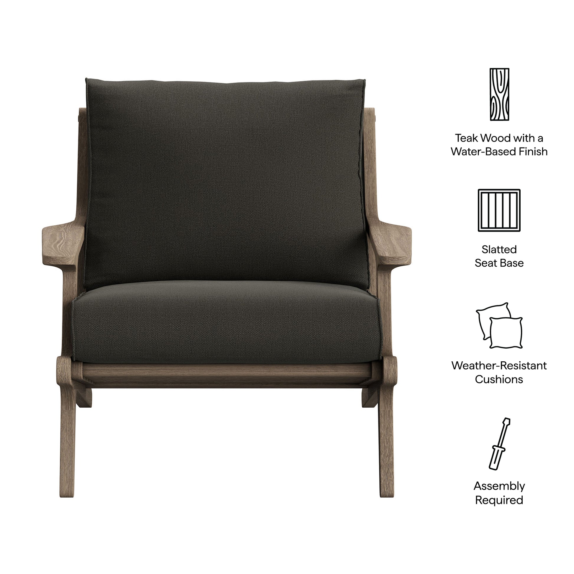 Saratoga Outdoor Teak Wood Armchair - Weathered Gray Pebble