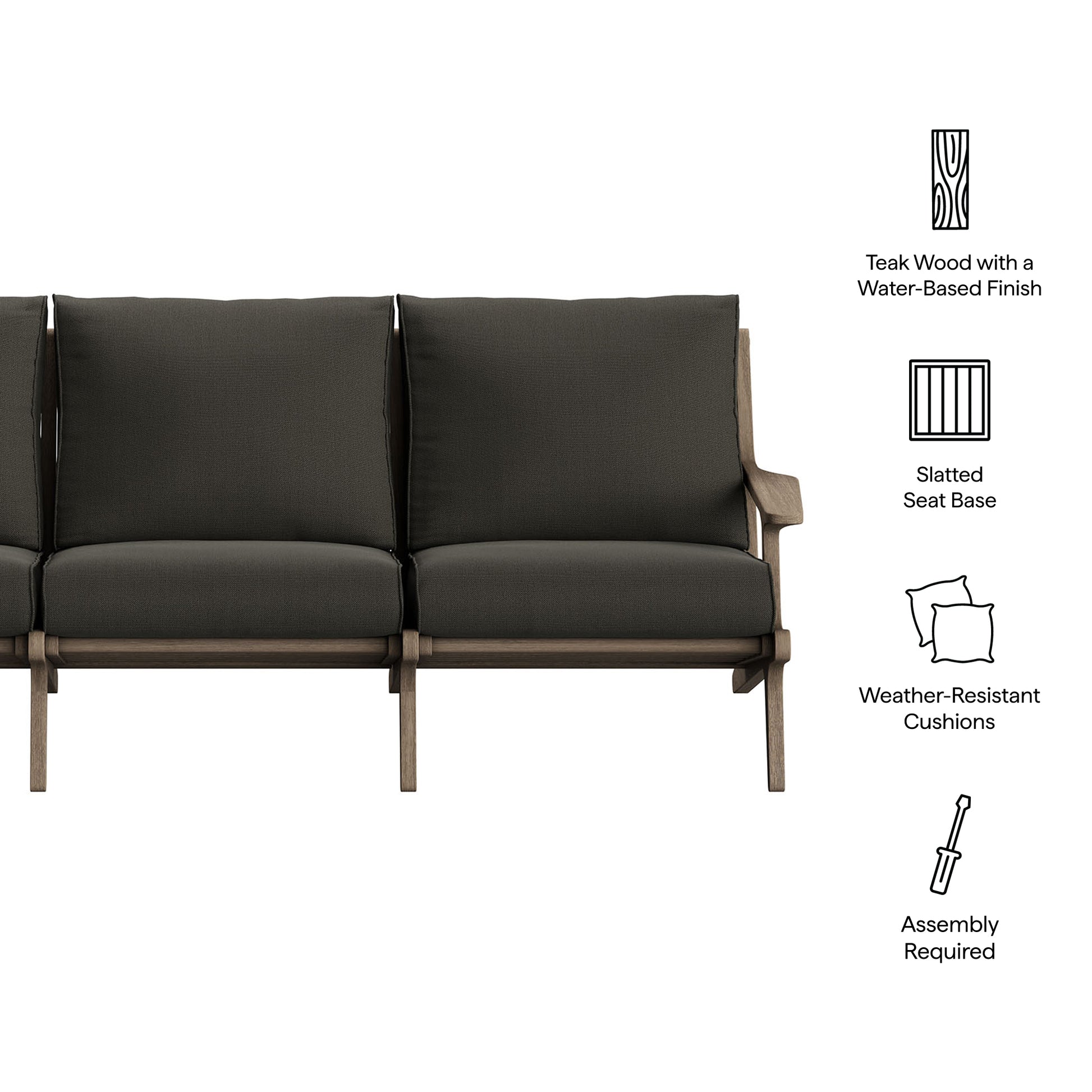 Saratoga Outdoor Teak Sofa - Weathered Gray Pebble
