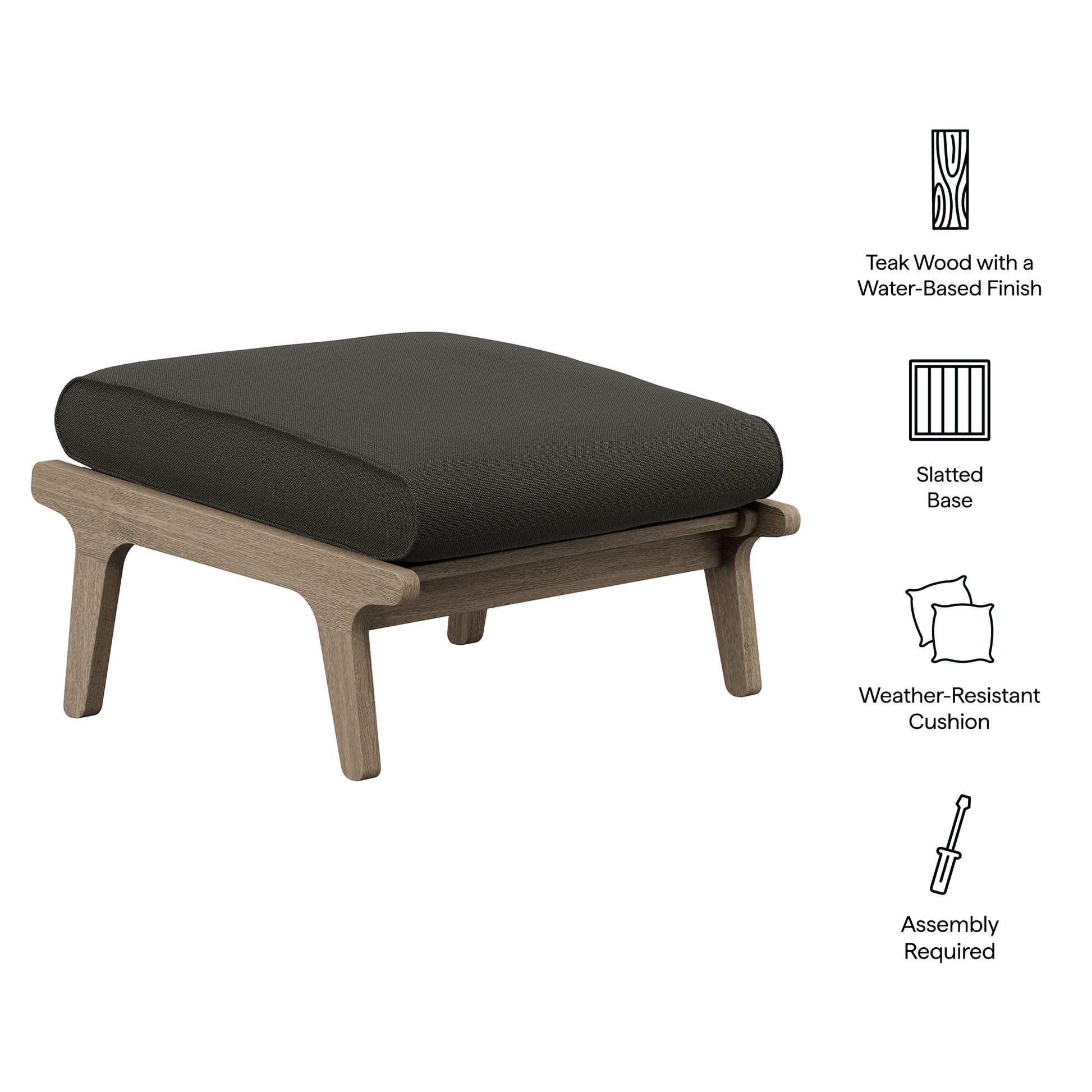Saratoga Outdoor Teak Ottoman - Weathered Gray Pebble