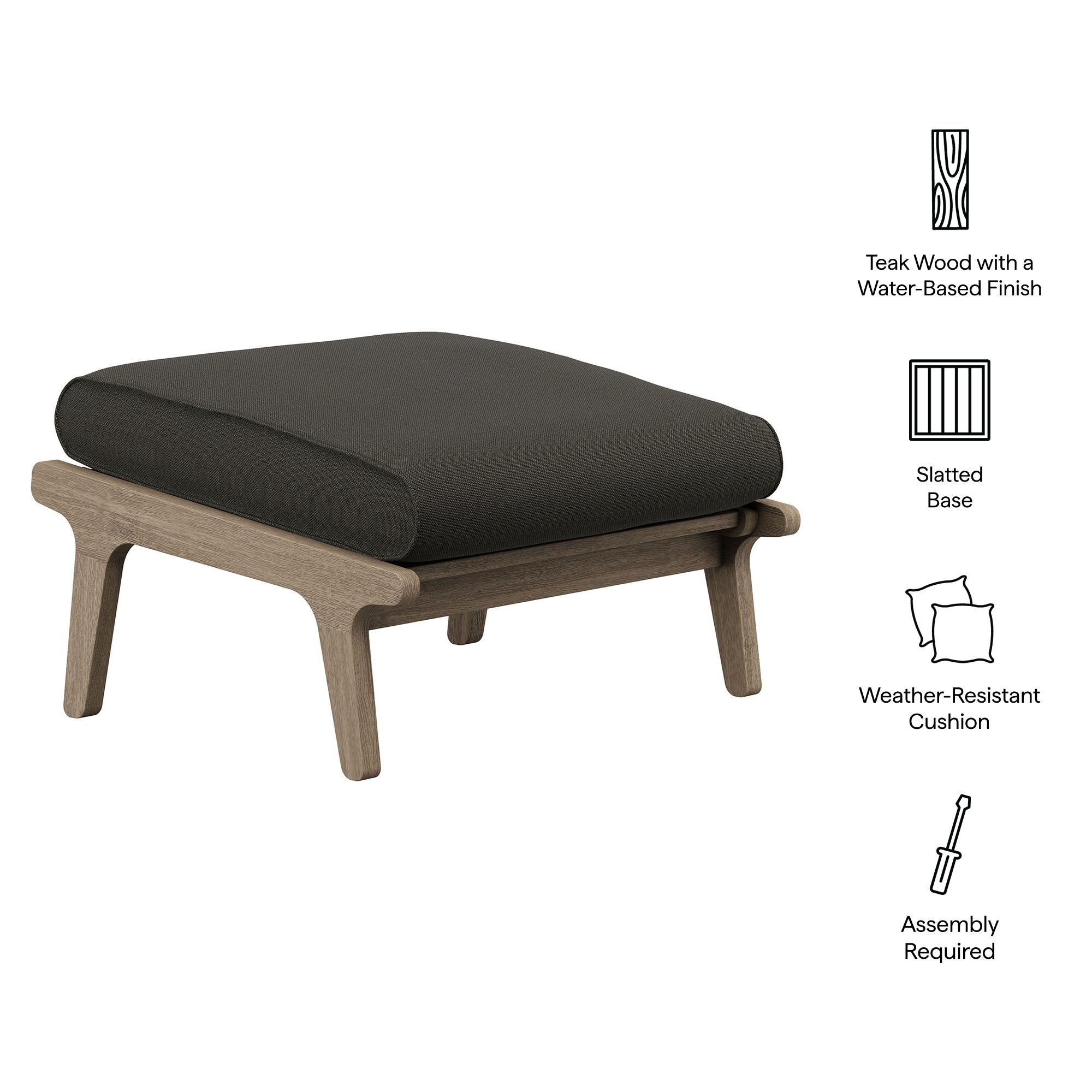 Saratoga Outdoor Teak Ottoman - Weathered Gray Pebble
