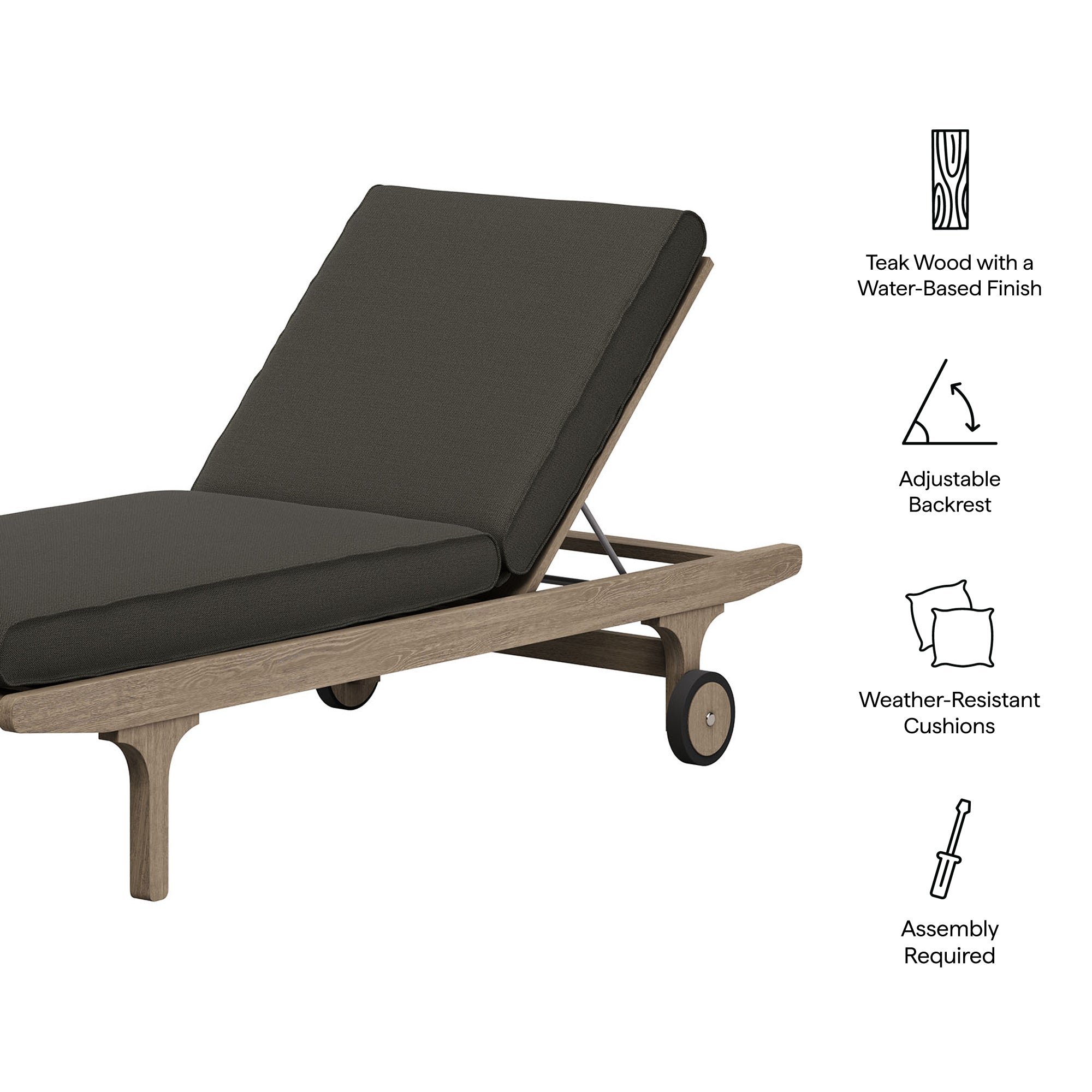 Saratoga Outdoor Teak Chaise Lounge Chair - Weathered Gray Pebble