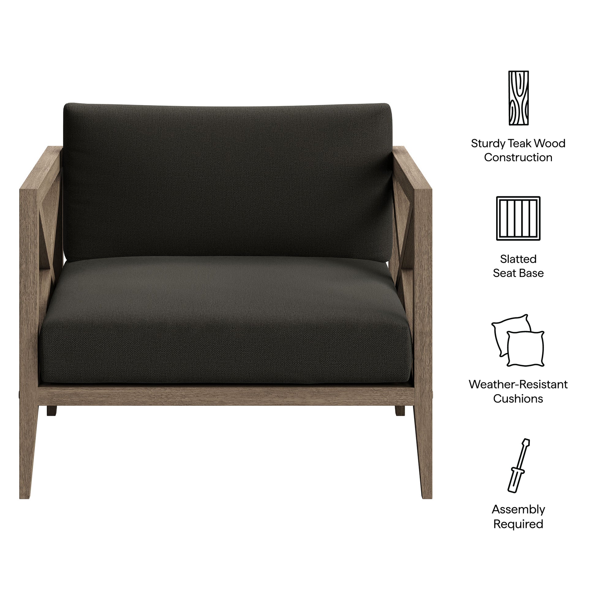 Northlake Outdoor Teak Armchair - Weathered Gray Pebble