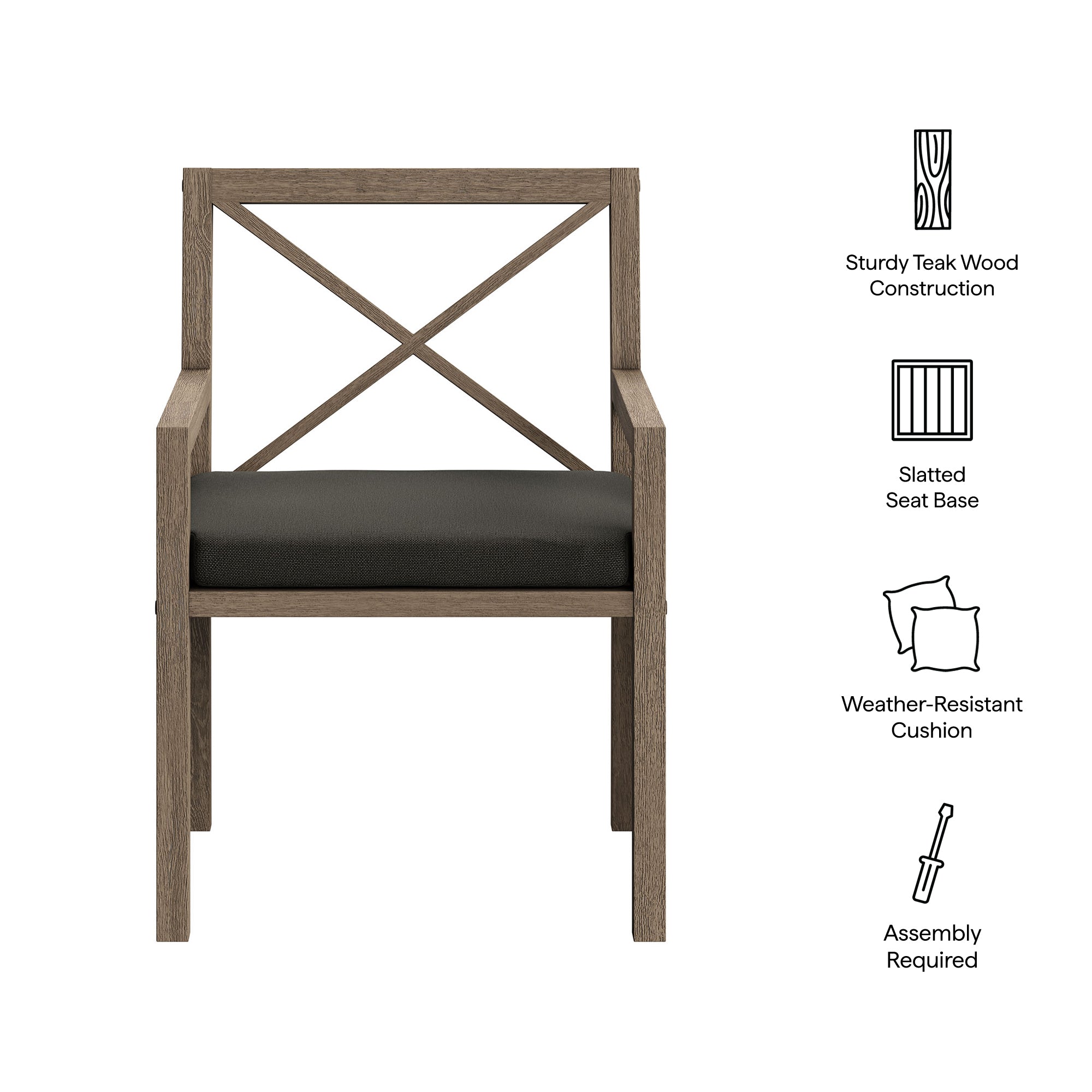 Northlake Outdoor Teak Dining Armchair - Weathered Gray Pebble