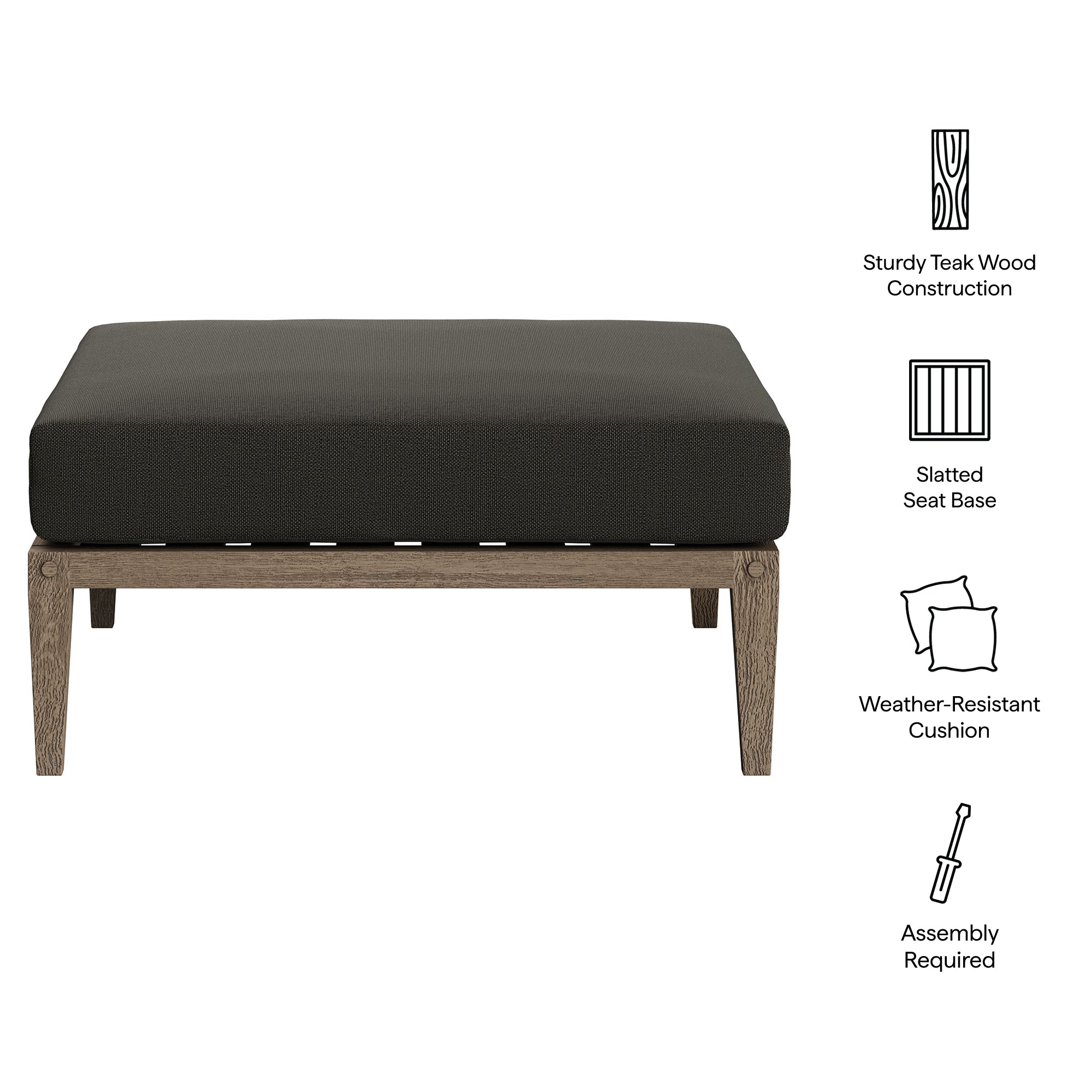 Northlake Outdoor Teak Ottoman - Weathered Gray Pebble