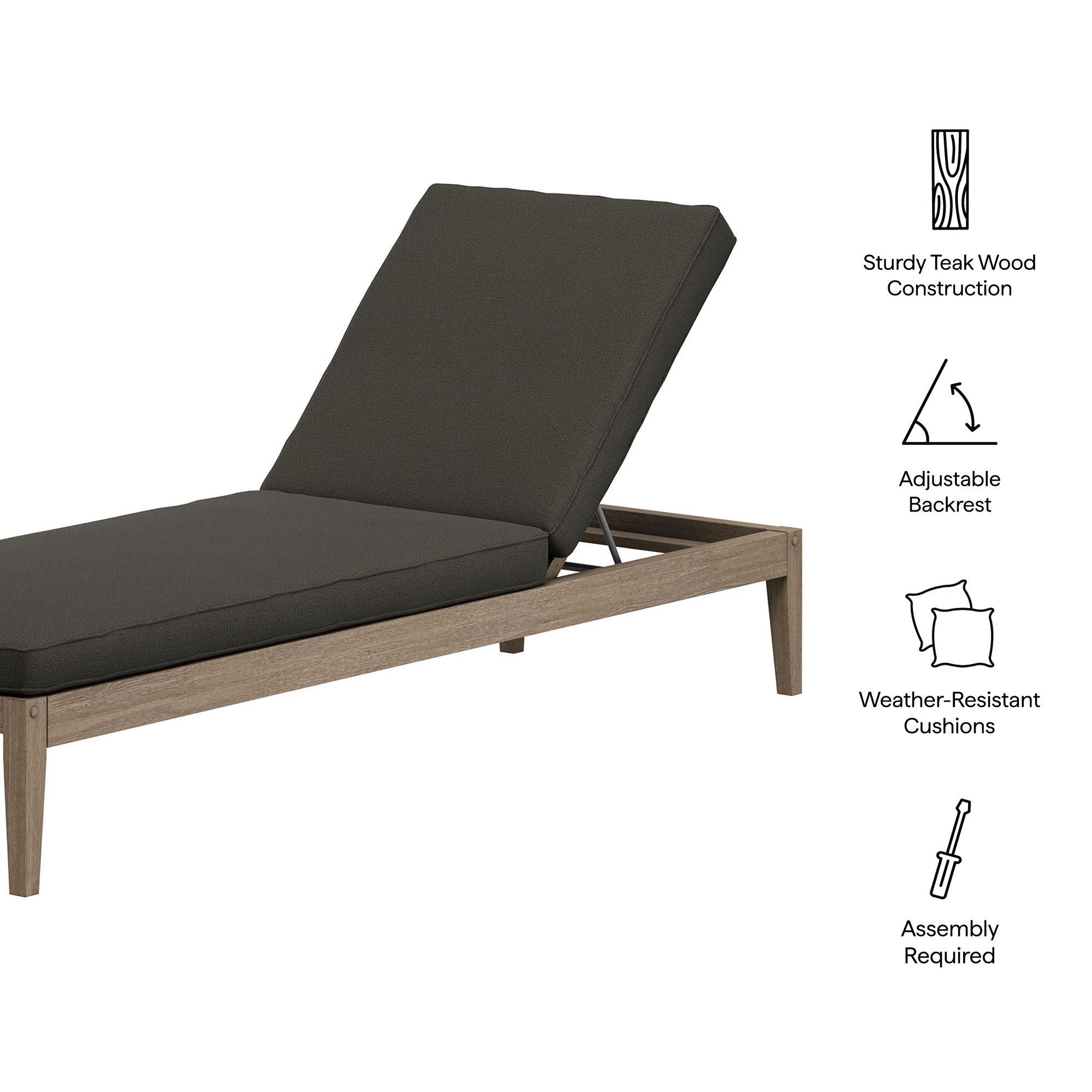 Northlake Outdoor Teak Chaise Lounge - Weathered Gray Pebble