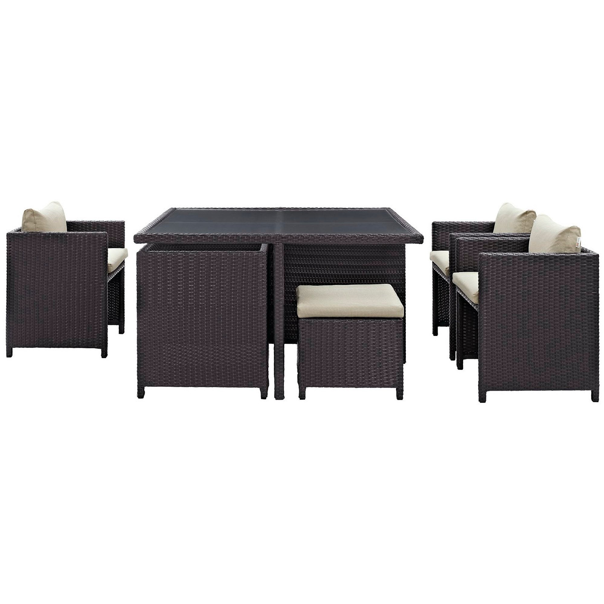 Inverse 9 Piece Outdoor Patio Dining Set - Espresso Orange