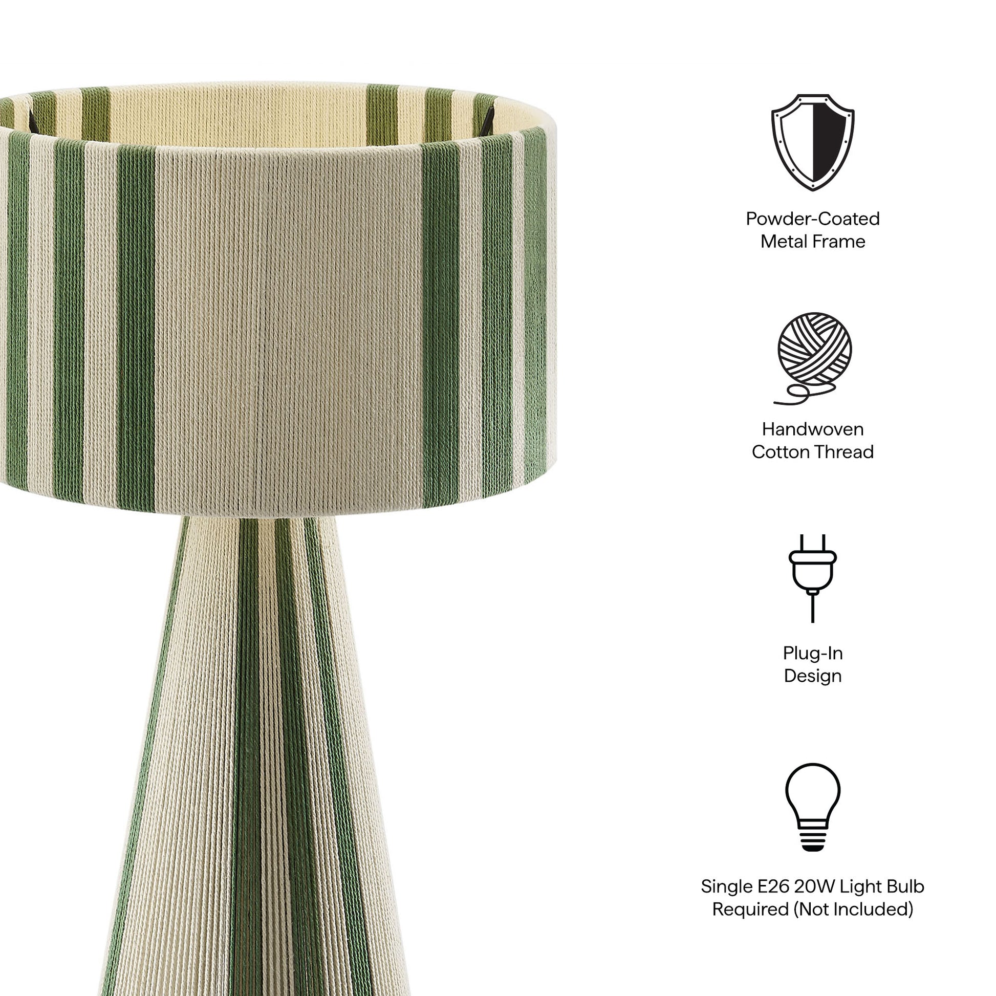 Gia Handwoven Cotton Thread Striped or Plain Table Lamp - Black