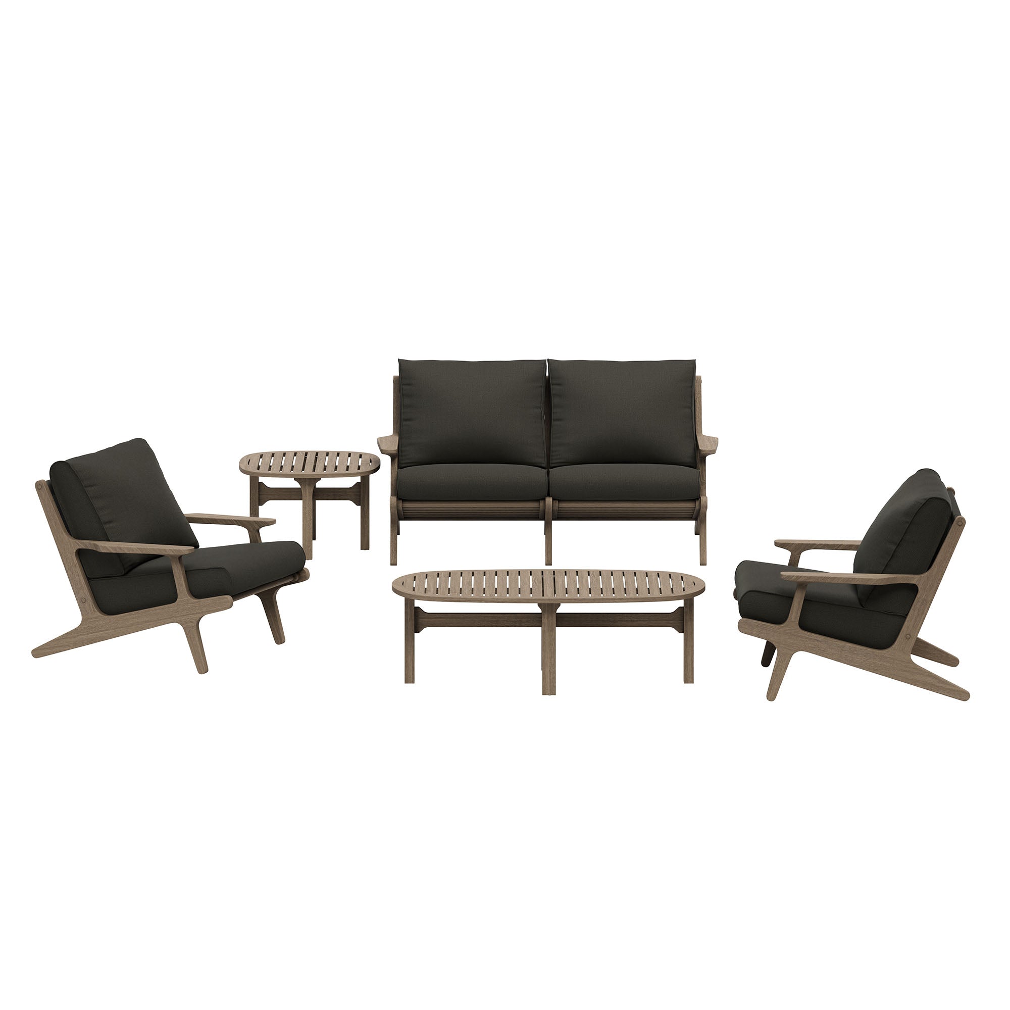 Saratoga 5-Piece Outdoor Teak Wood Furniture Set - Weathered Gray Flint