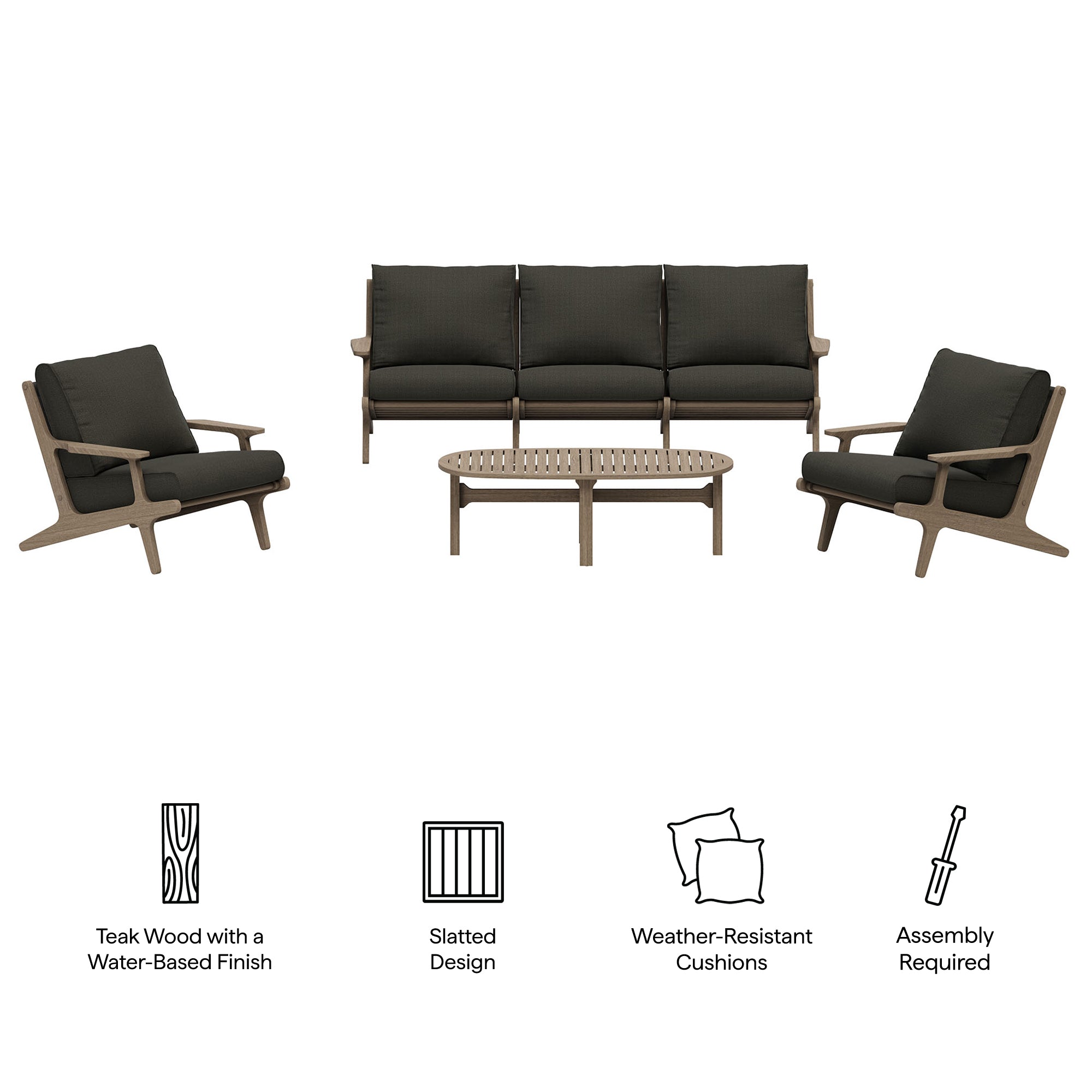Saratoga 4-Piece Outdoor Teak Wood Furniture Set - Weathered Gray Pebble