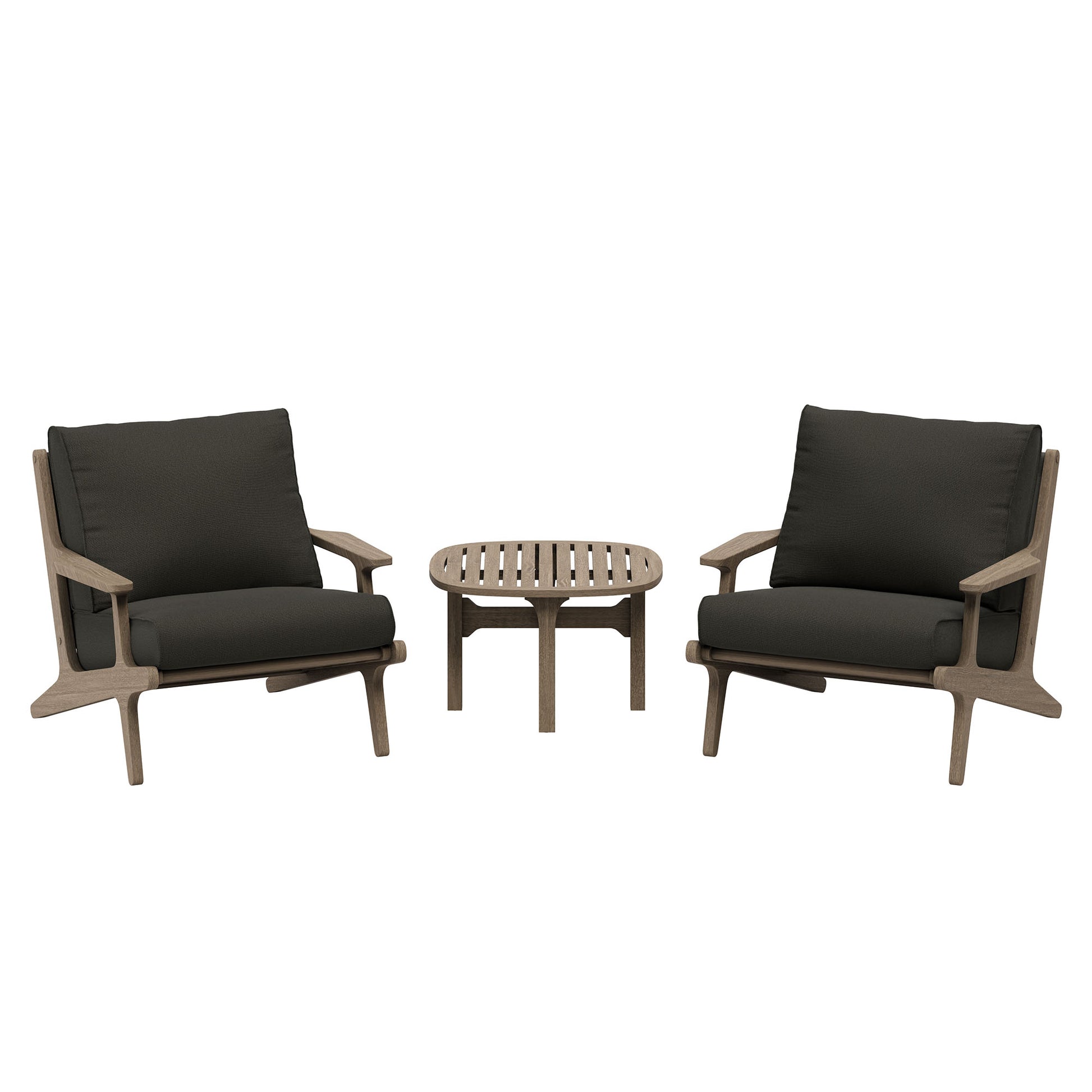 Saratoga 3-Piece Outdoor Teak Wood Furniture Set with Lounge Chairs and Side Table - Weathered Gray Flint