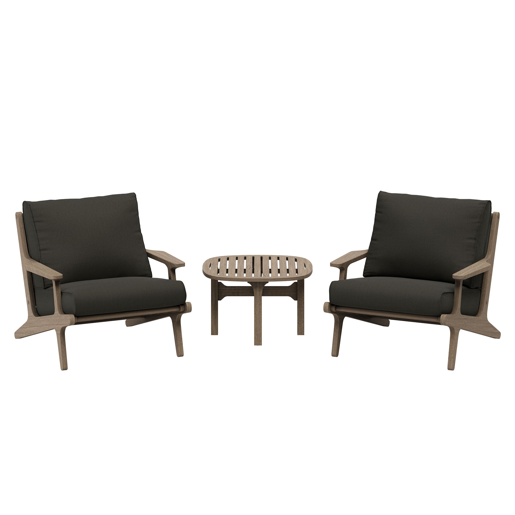 Saratoga 3-Piece Outdoor Teak Wood Furniture Set with Lounge Chairs and Side Table - Weathered Gray Flint