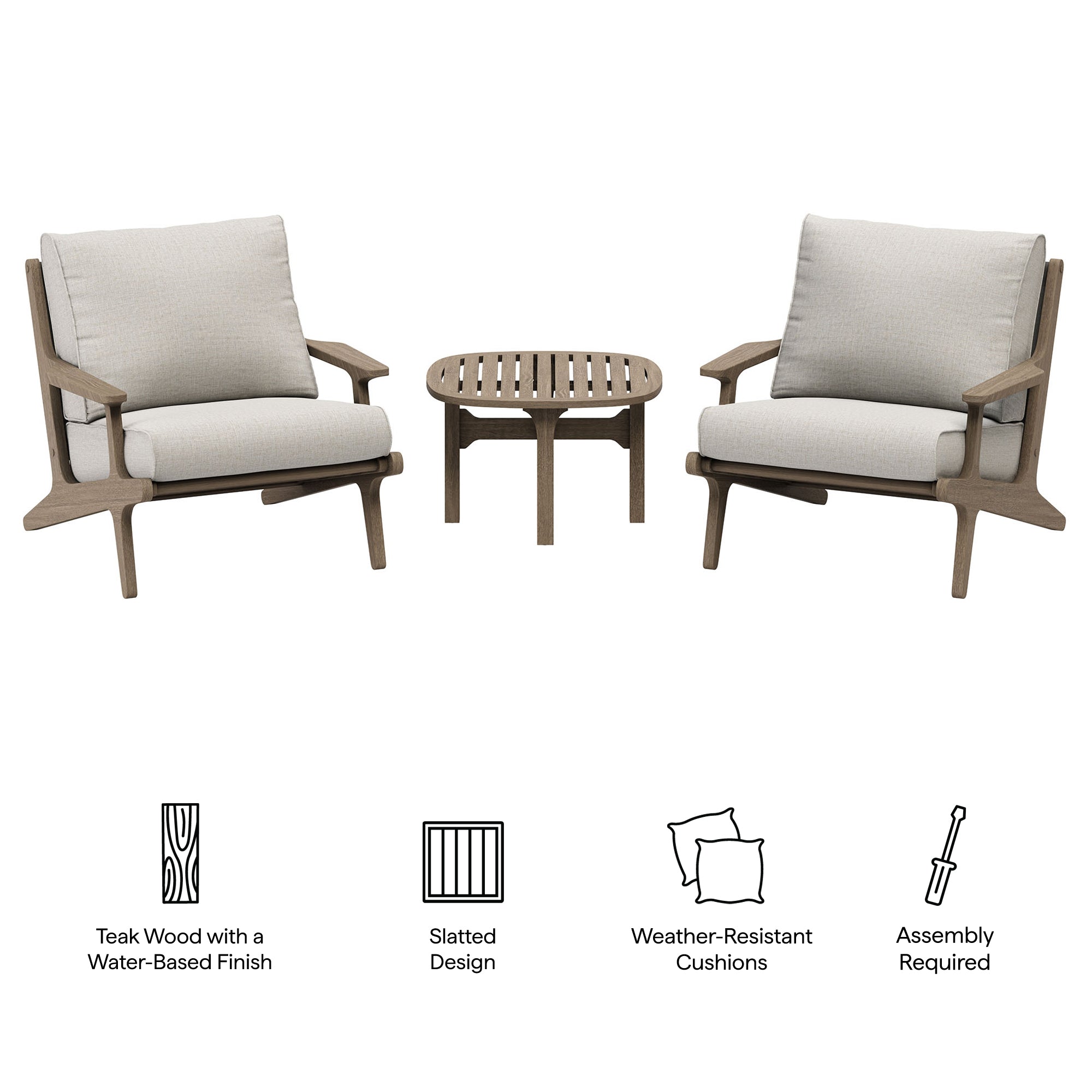Saratoga 3-Piece Outdoor Teak Wood Furniture Set with Lounge Chairs and Side Table